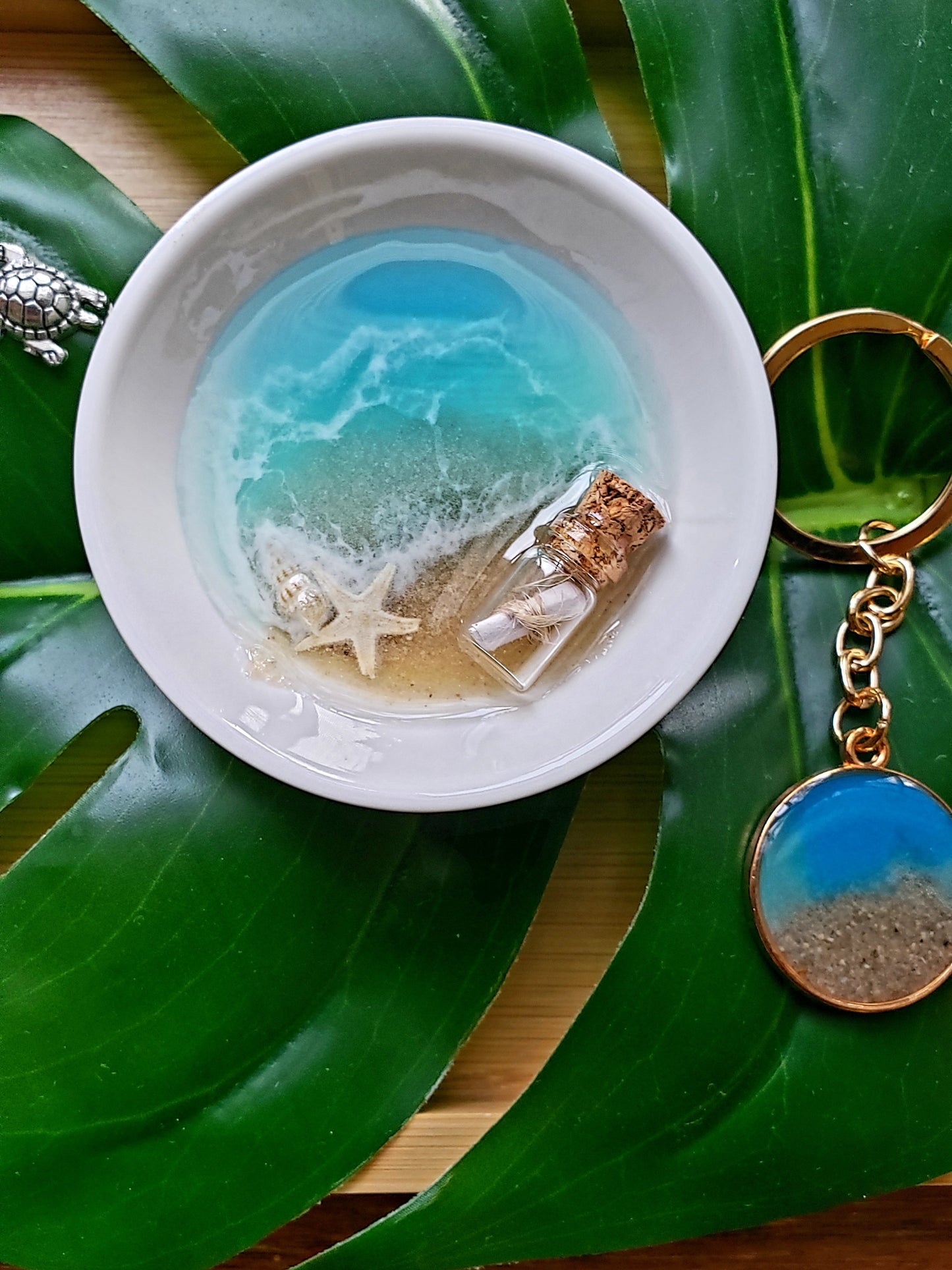 Gift Sets/ ocean trinket tray/message in a bottle w/keychain