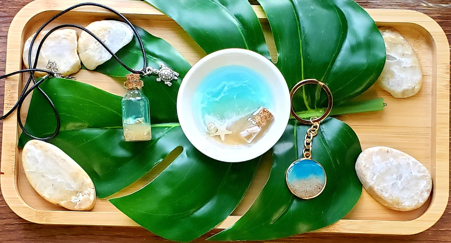 Gift Sets/ ocean trinket tray/message in a bottle w/keychain