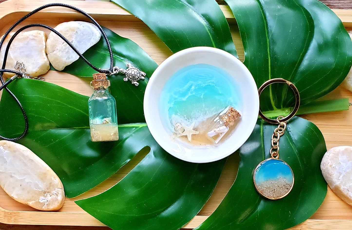 Gift Sets/ ocean trinket tray/message in a bottle w/keychain