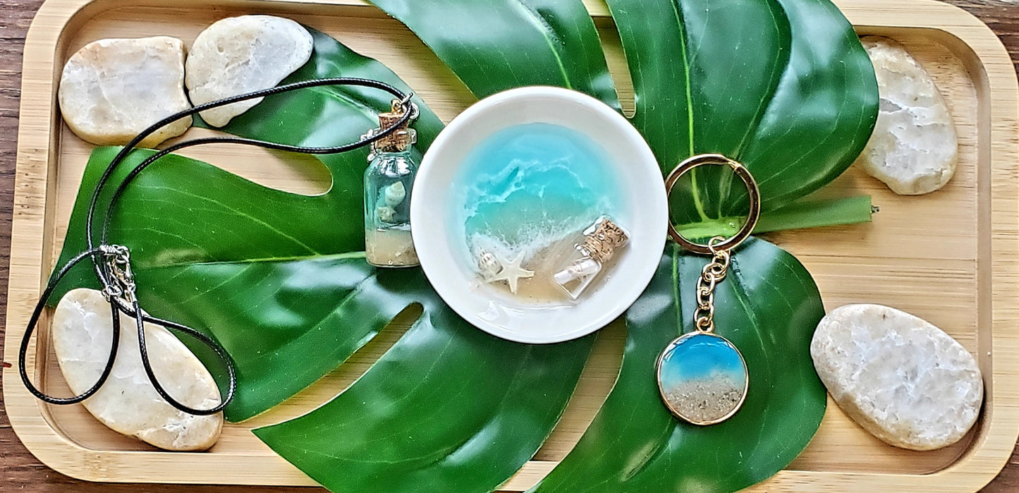 Gift Sets/ ocean trinket tray/message in a bottle w/keychain