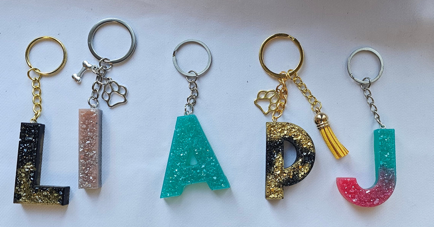 Druzy keychain Letter/ crystal letter keychain/ resin Keychain