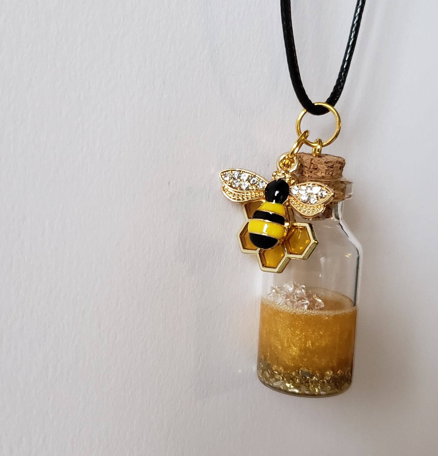 Honey bee bottle necklace