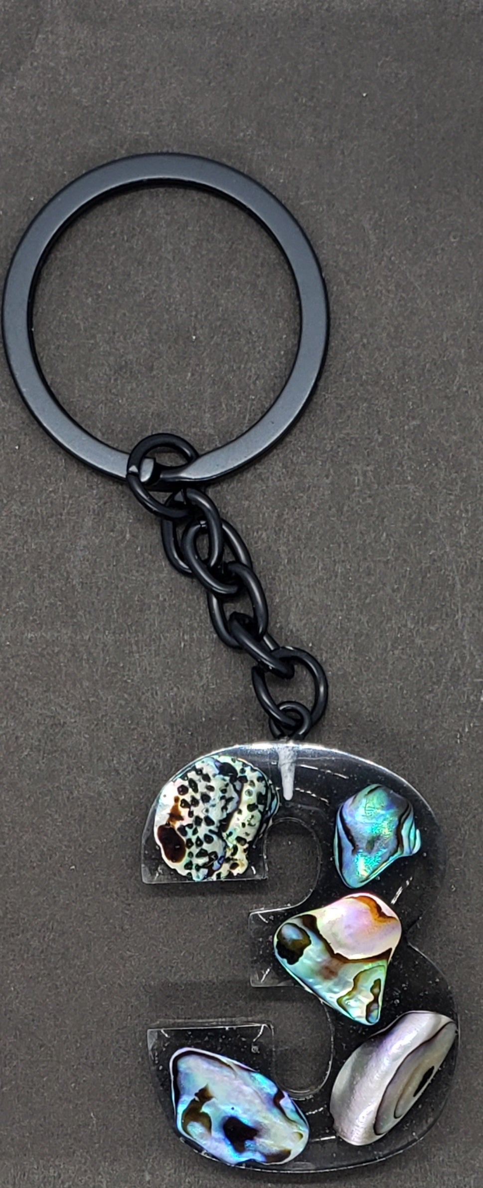 Abalone keychain custom letter initial resin keychain/ Real stones
