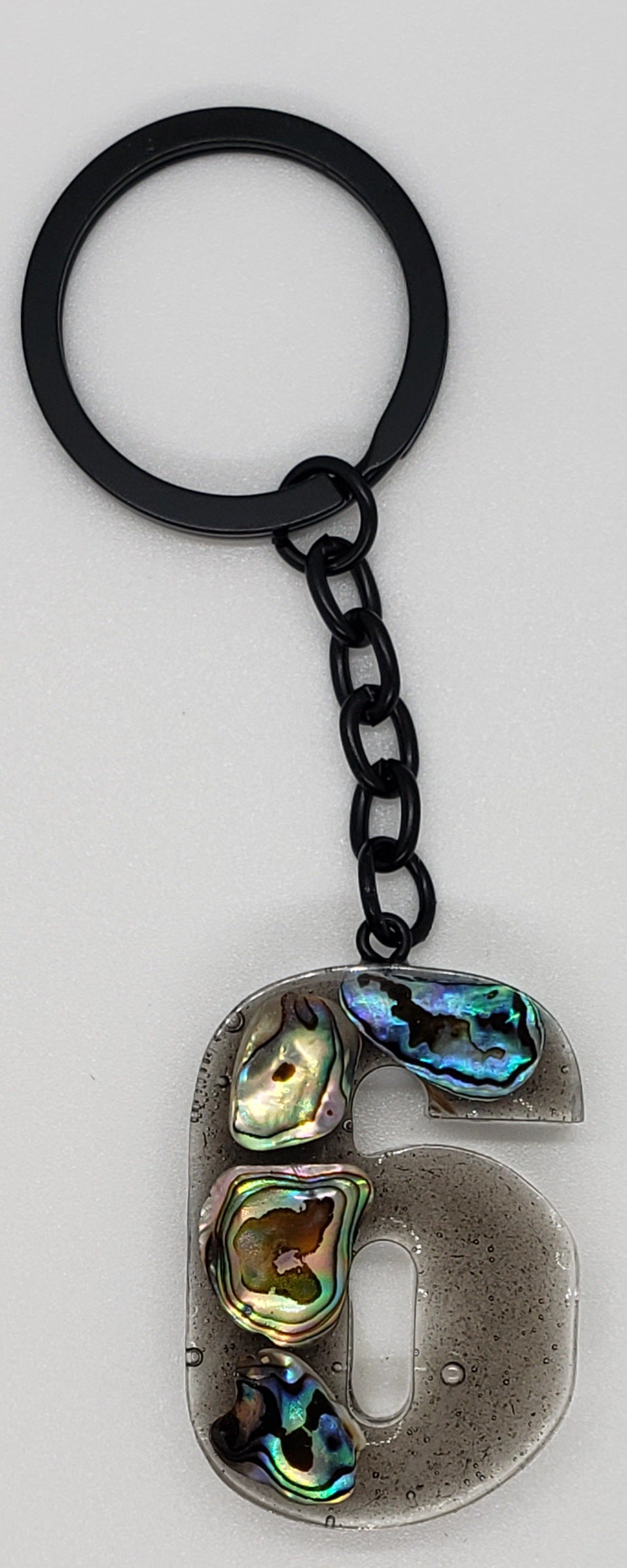 Abalone keychain custom letter initial resin keychain/ Real stones