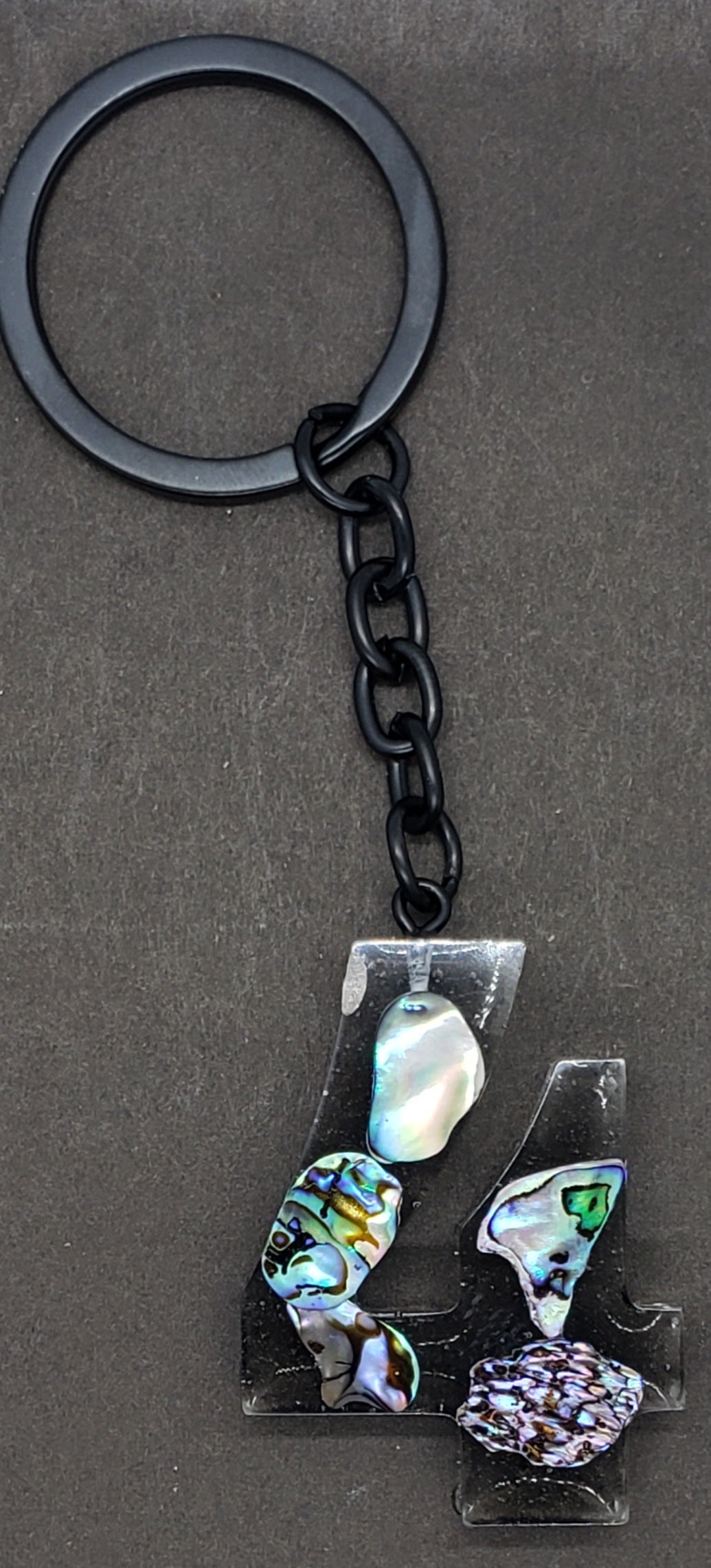 Abalone keychain custom letter initial resin keychain/ Real stones