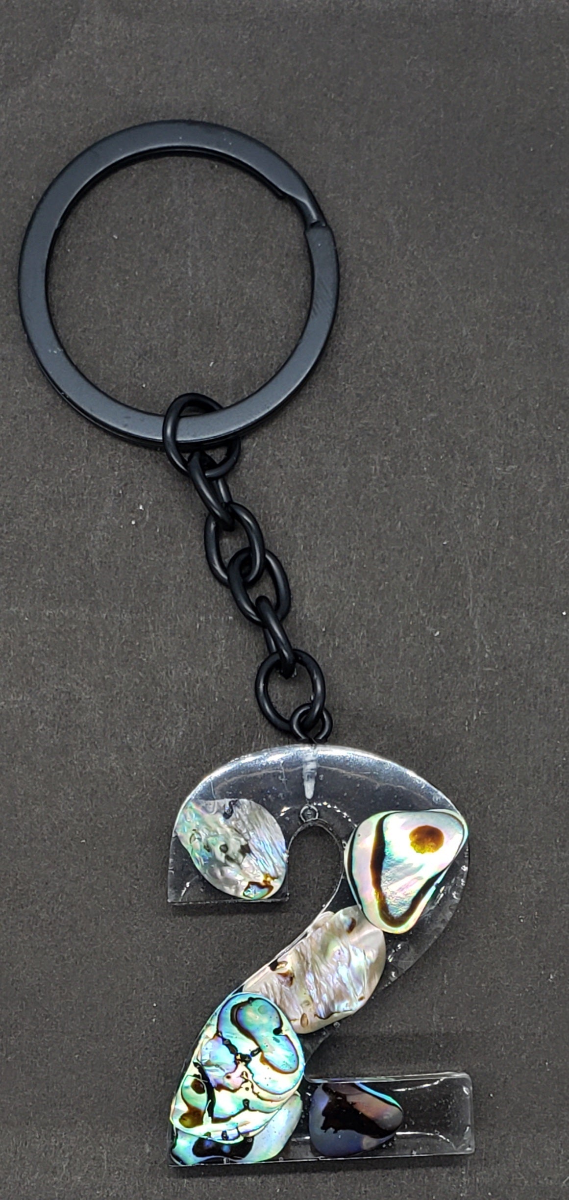 Abalone keychain custom letter initial resin keychain/ Real stones