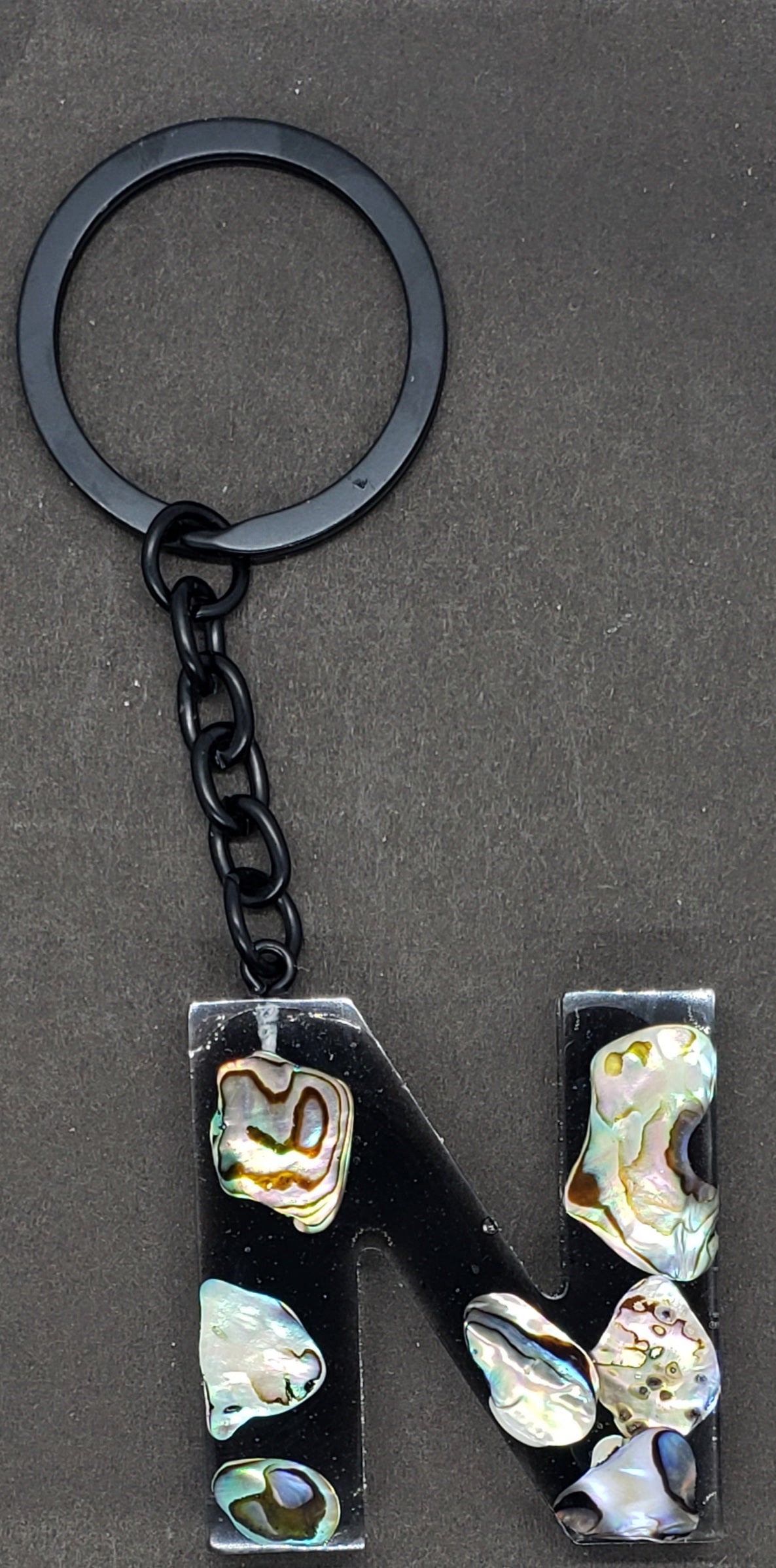 Abalone keychain custom letter initial resin keychain/ Real stones