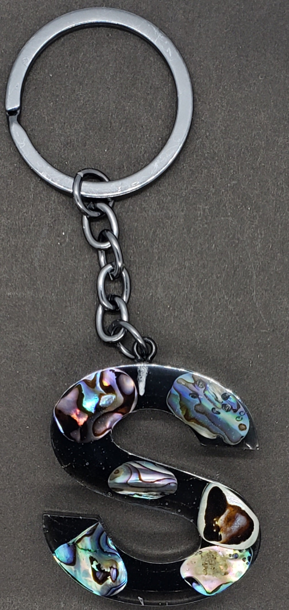 Abalone keychain custom letter initial resin keychain/ Real stones