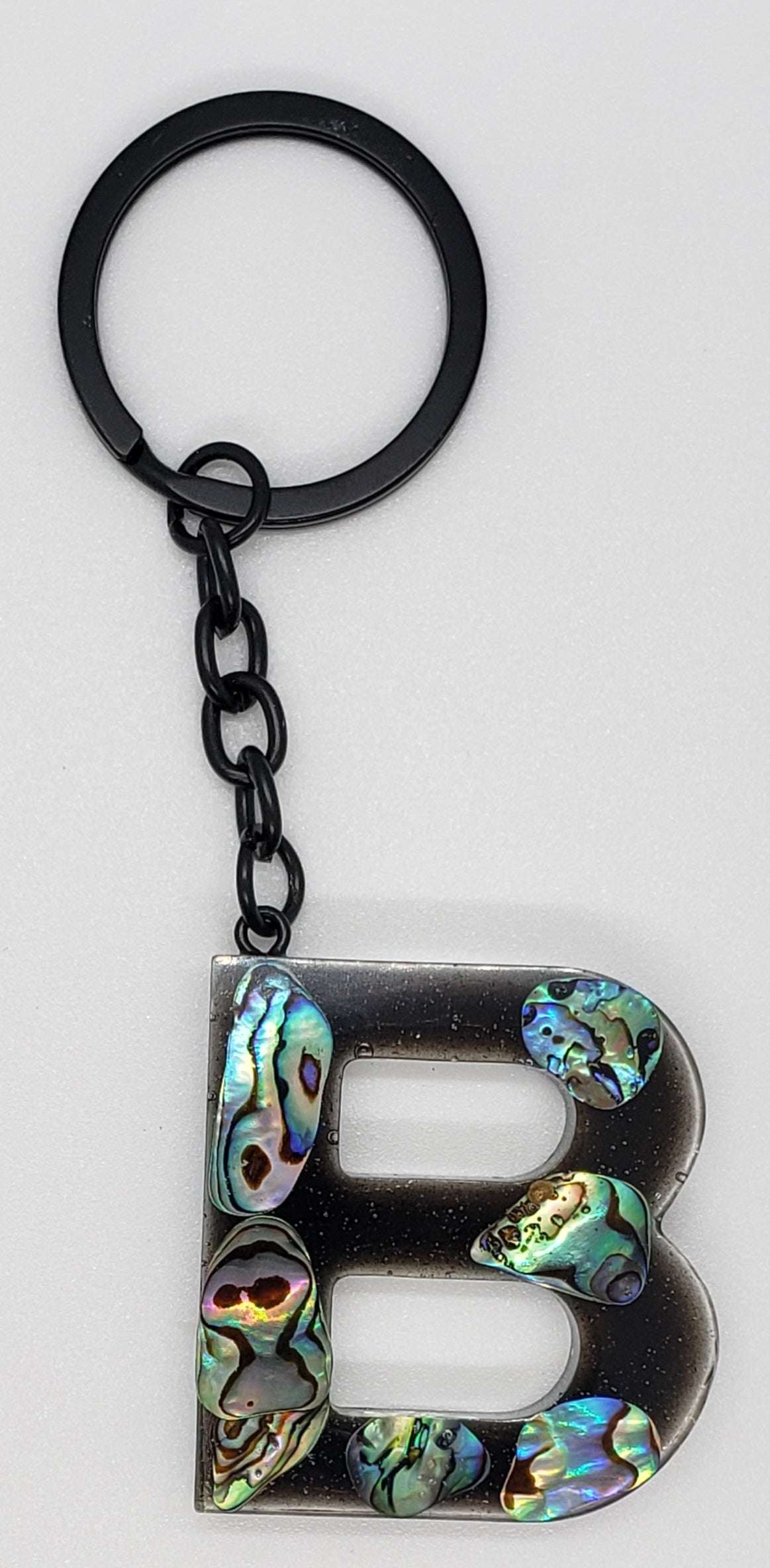 Abalone keychain custom letter initial resin keychain/ Real stones