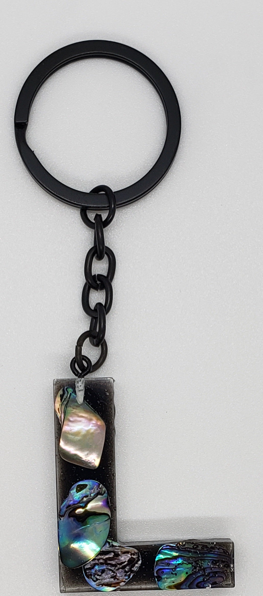 Abalone keychain custom letter initial resin keychain/ Real stones