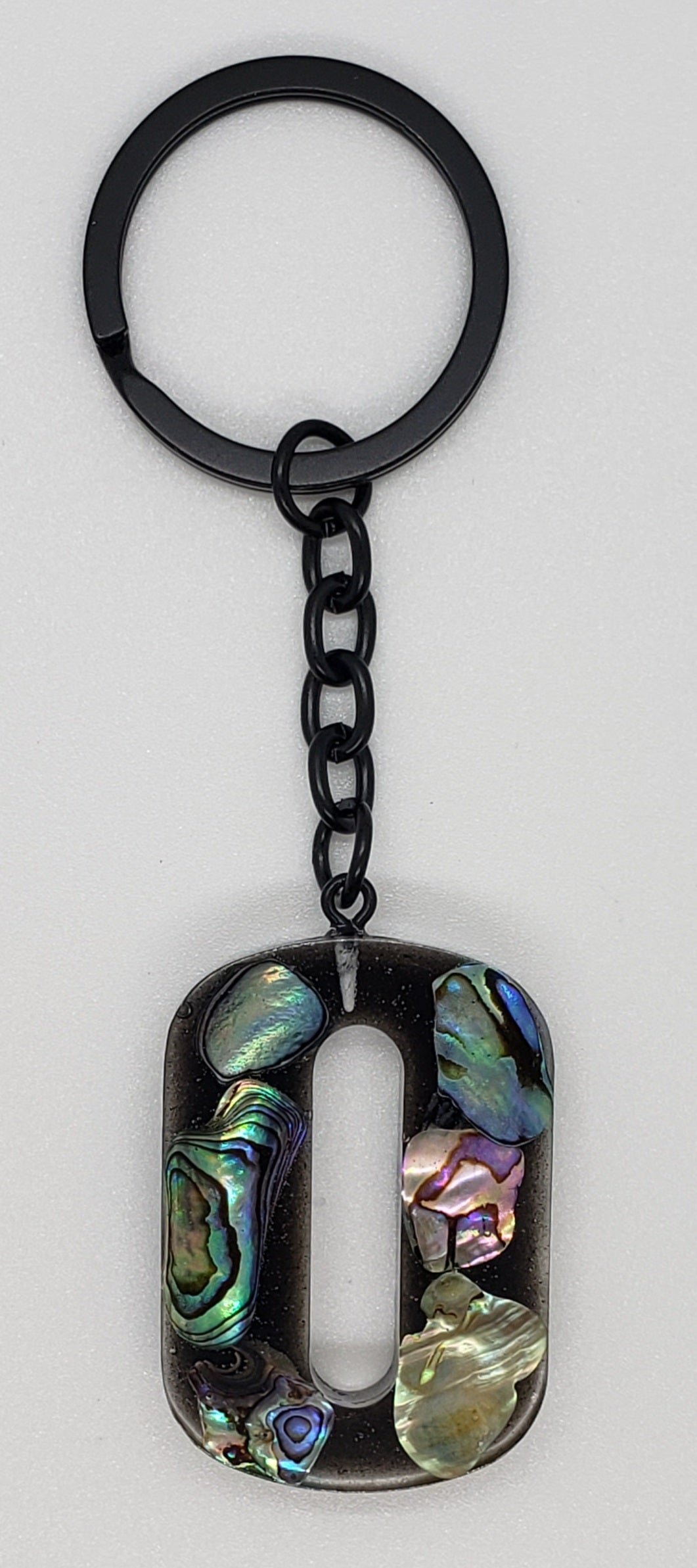 Abalone keychain custom letter initial resin keychain/ Real stones