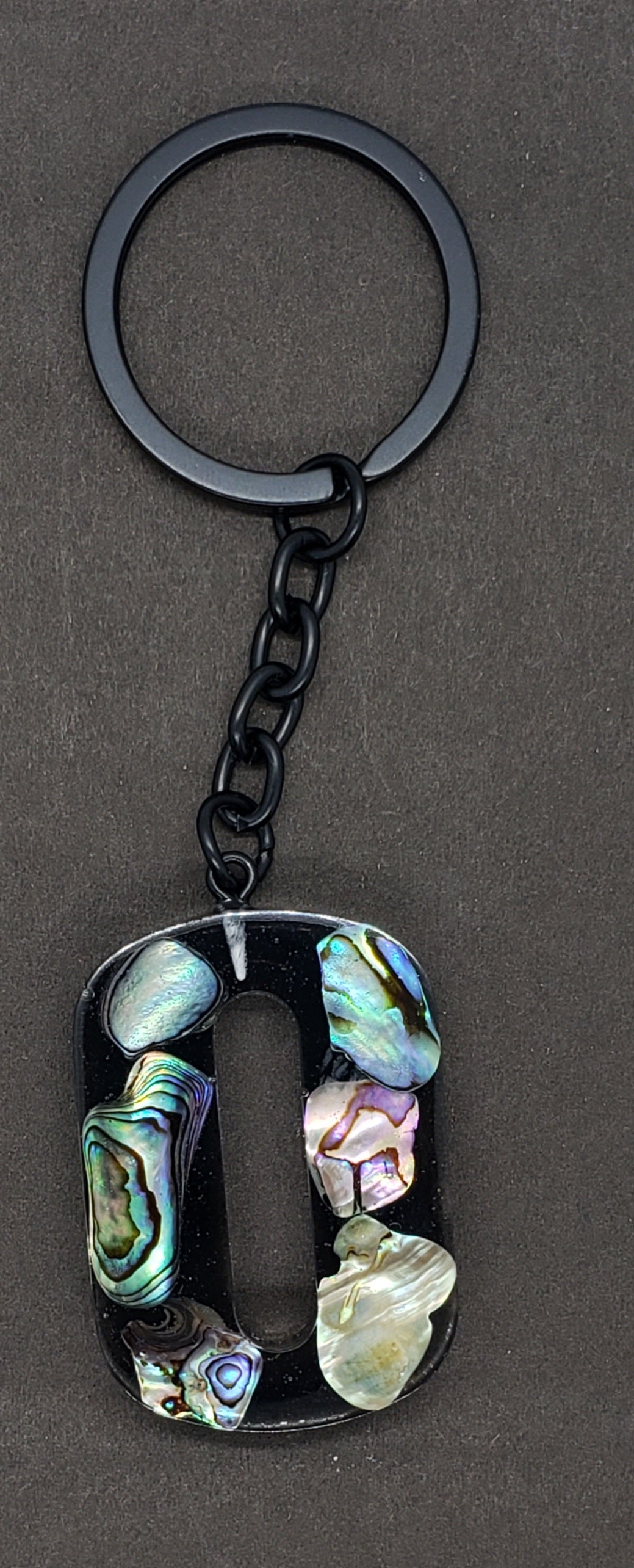 Abalone keychain custom letter initial resin keychain/ Real stones