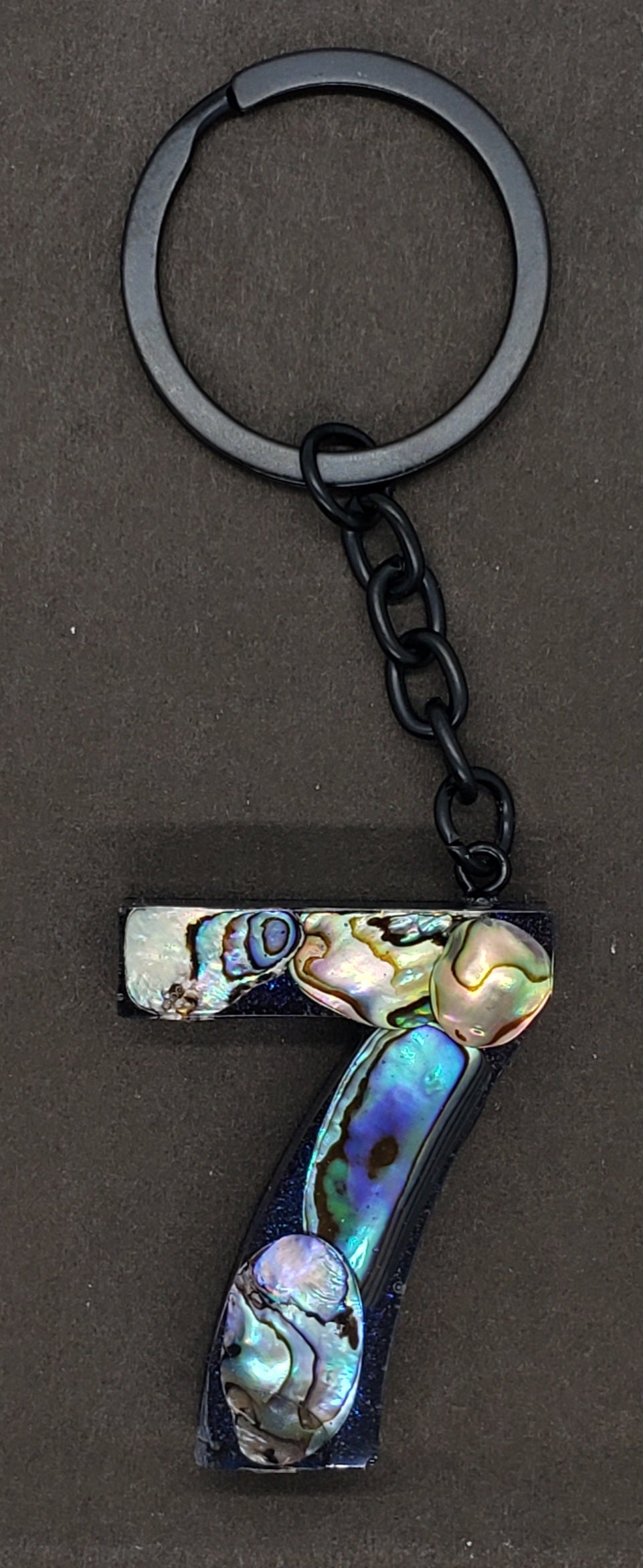Abalone keychain custom letter initial resin keychain/ Real stones
