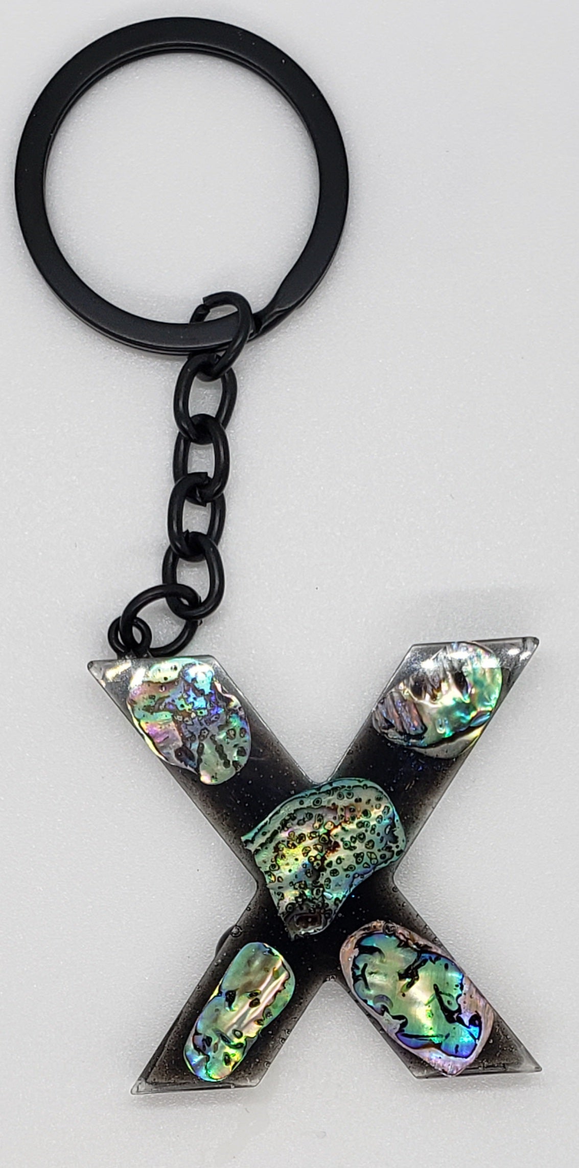 Abalone keychain custom letter initial resin keychain/ Real stones