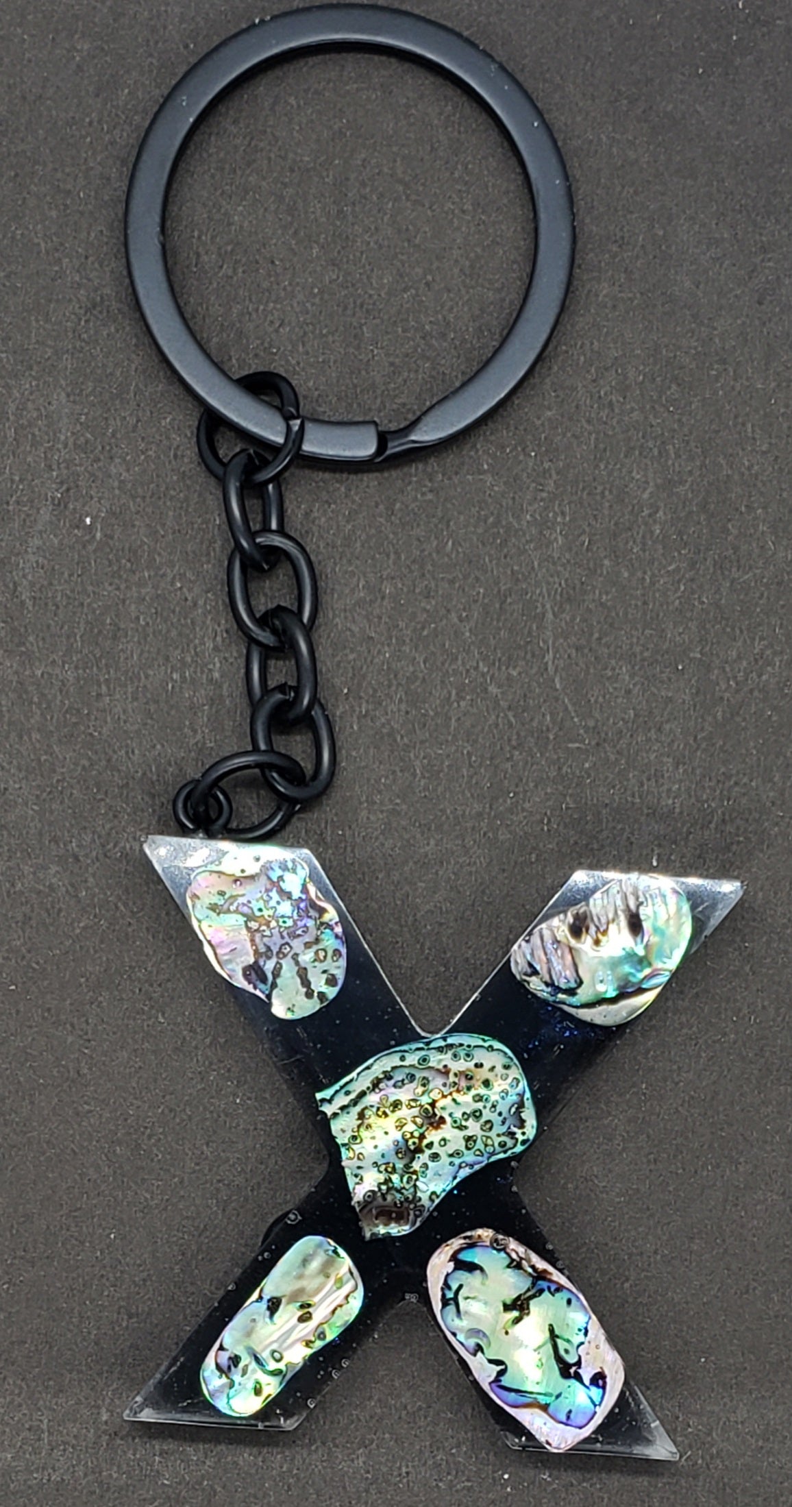 Abalone keychain custom letter initial resin keychain/ Real stones