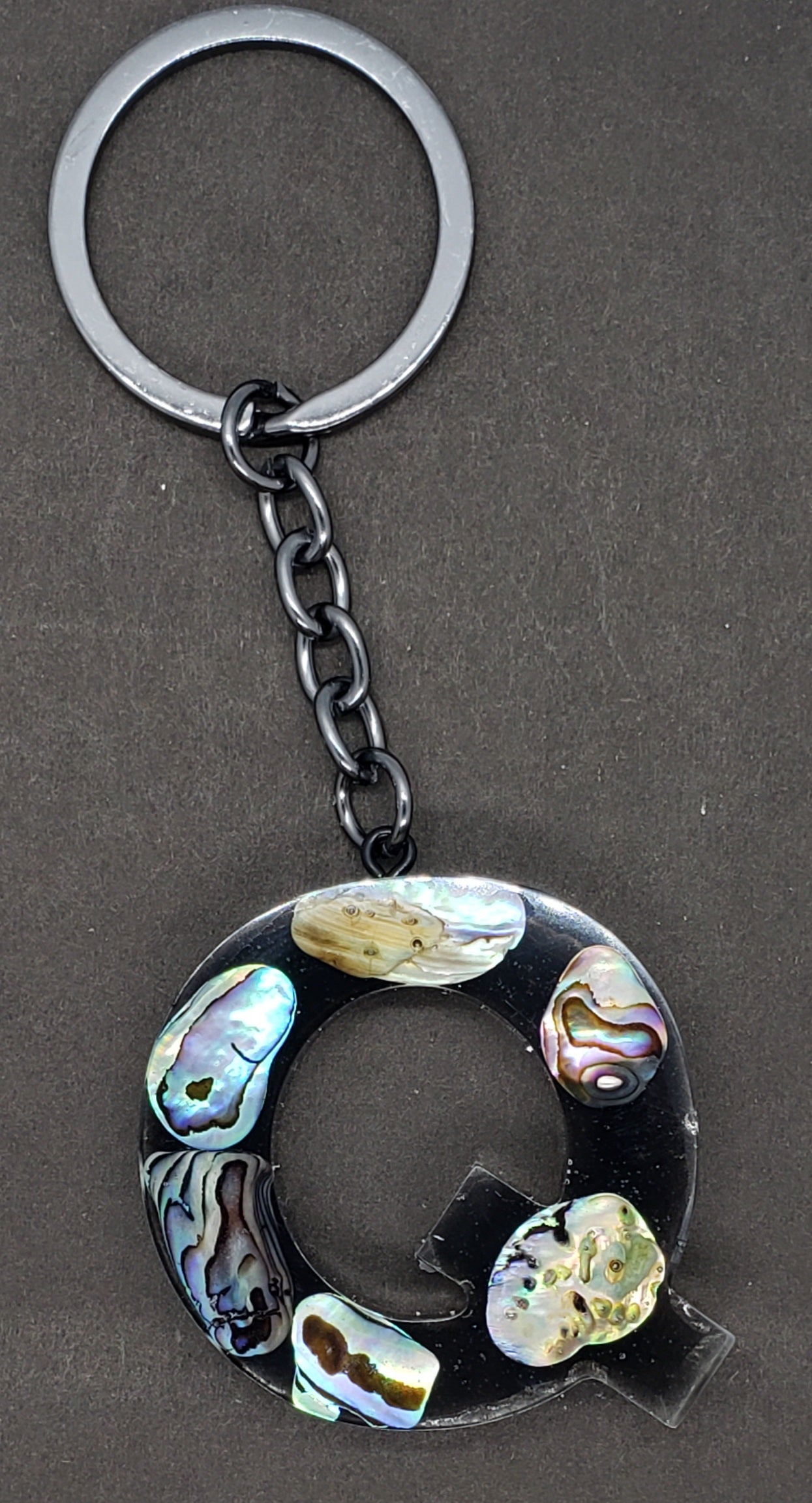 Abalone keychain custom letter initial resin keychain/ Real stones