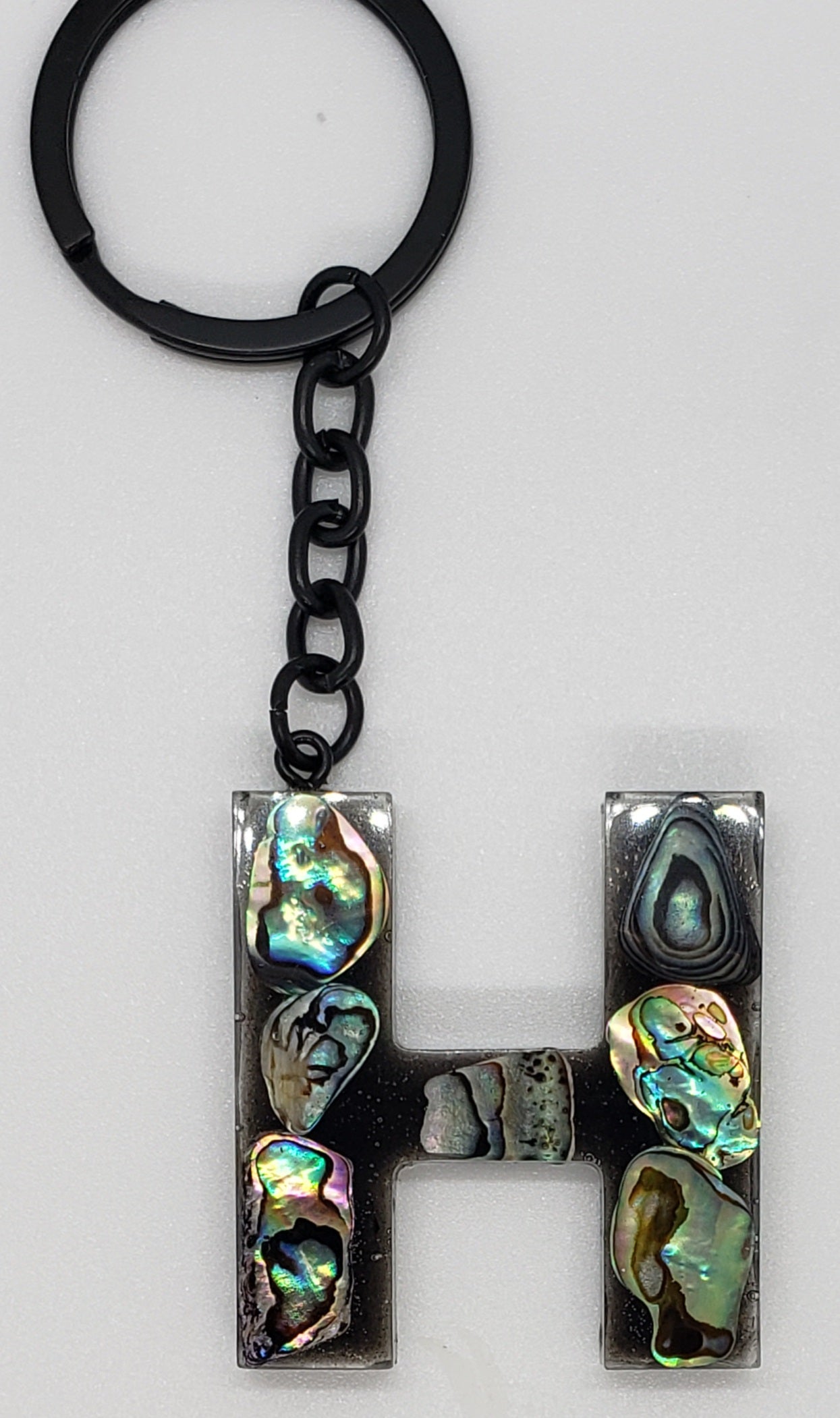Abalone keychain custom letter initial resin keychain/ Real stones