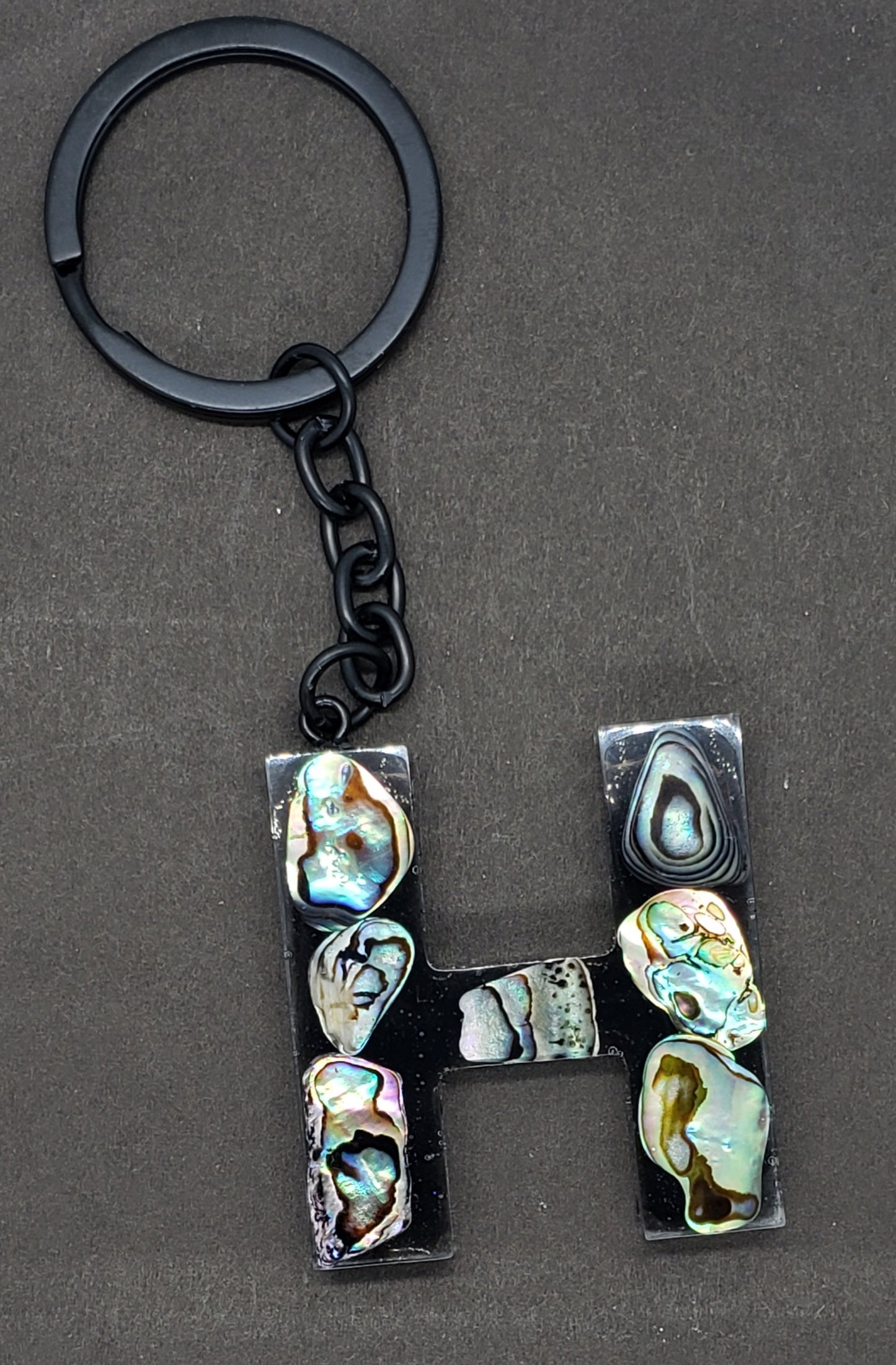 Abalone keychain custom letter initial resin keychain/ Real stones