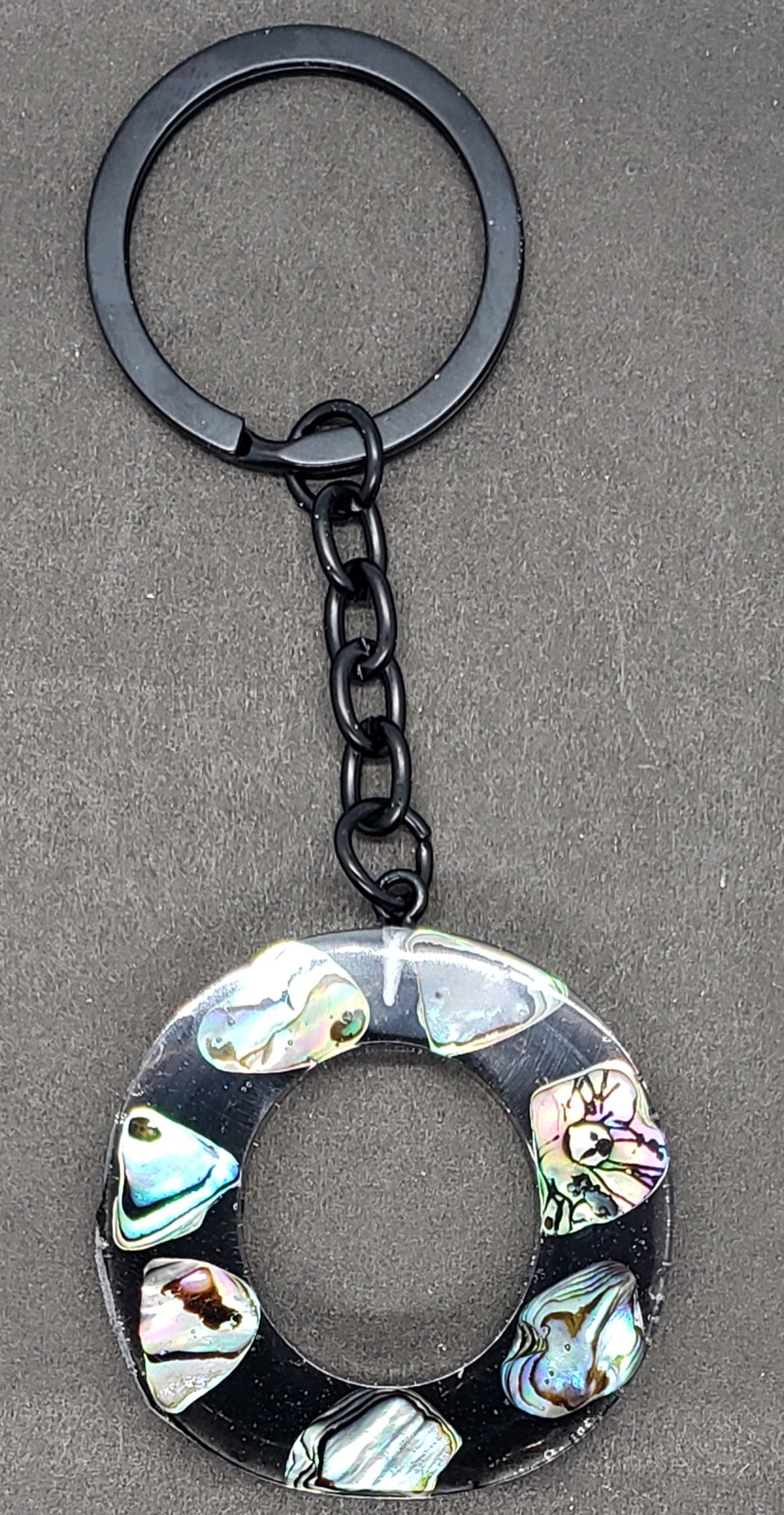 Abalone keychain custom letter initial resin keychain/ Real stones