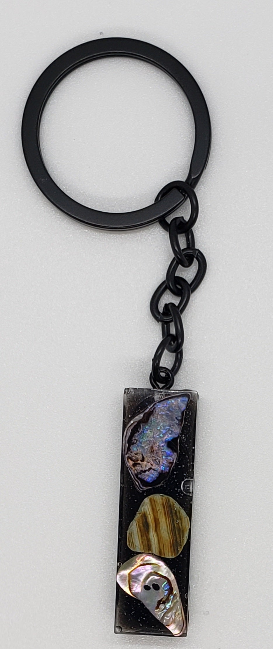 Abalone keychain custom letter initial resin keychain/ Real stones