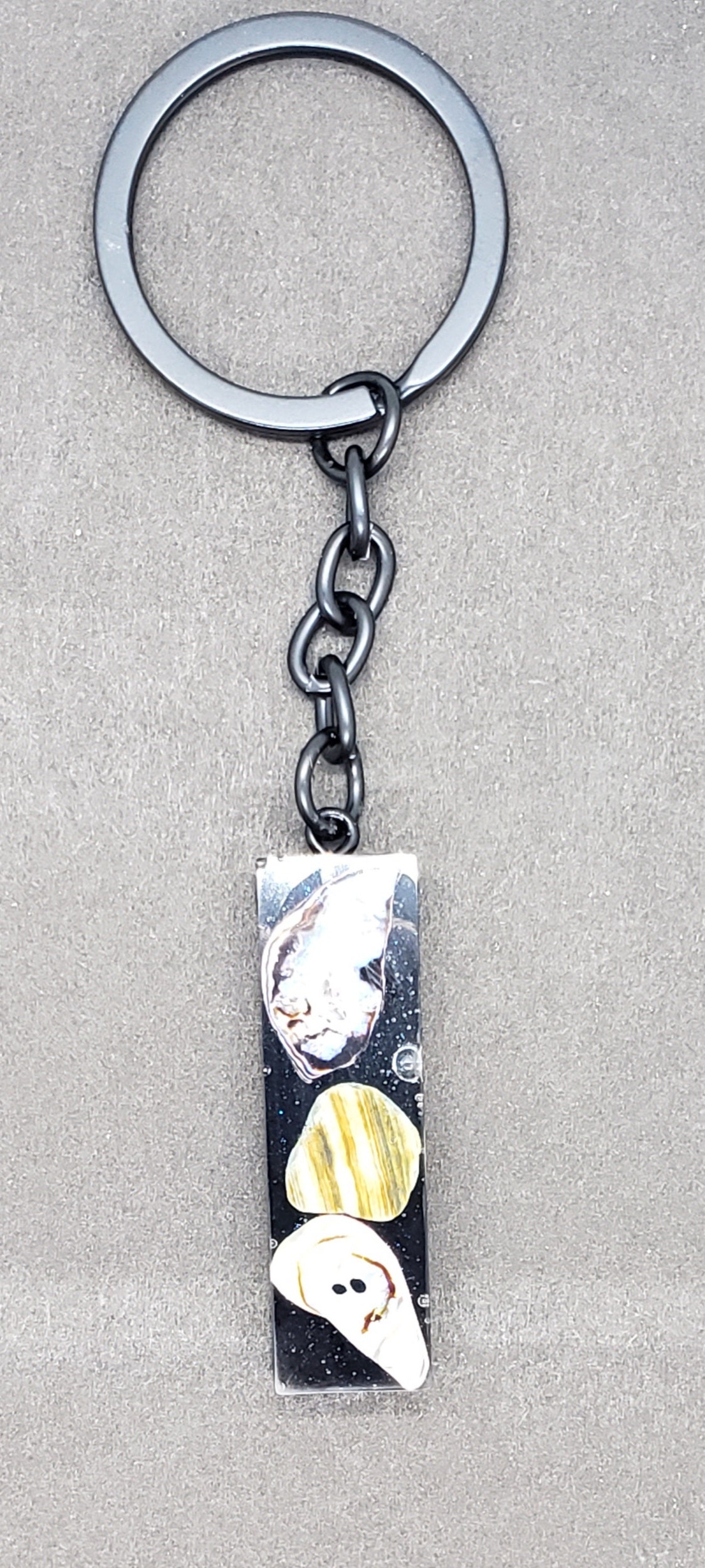 Abalone keychain custom letter initial resin keychain/ Real stones