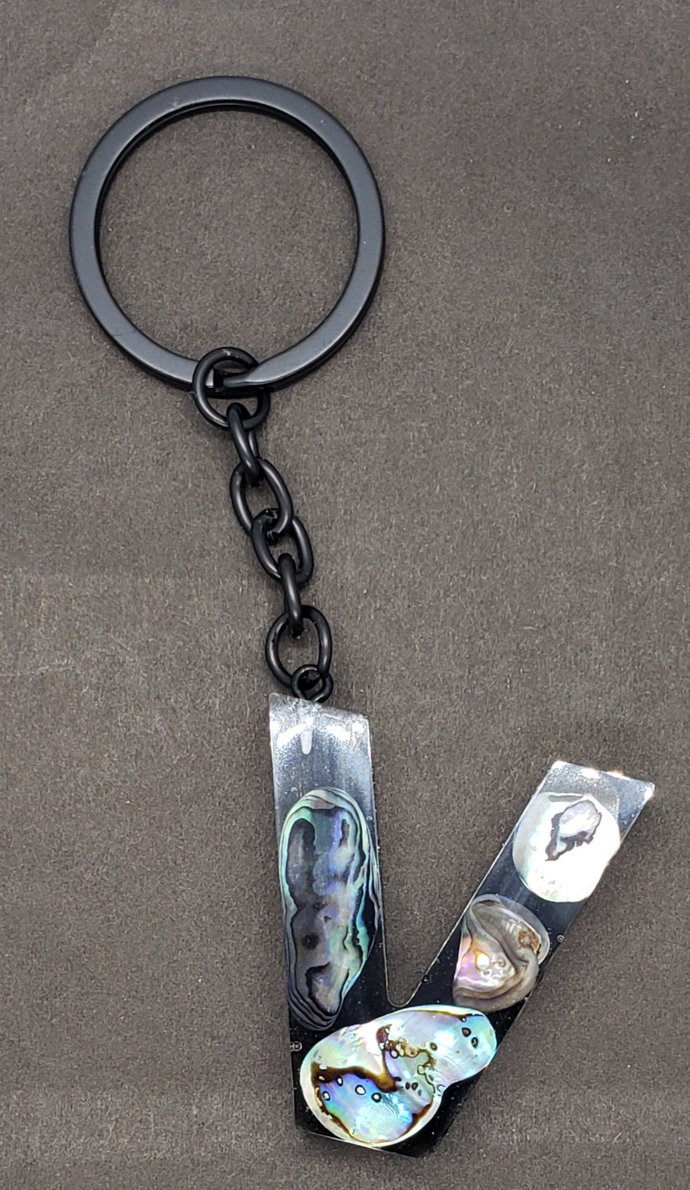 Abalone keychain custom letter initial resin keychain/ Real stones