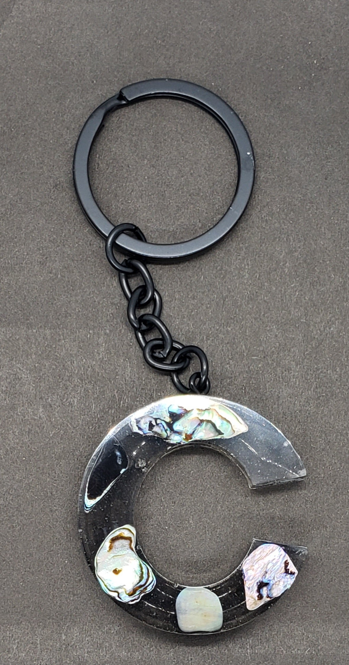 Abalone keychain custom letter initial resin keychain/ Real stones