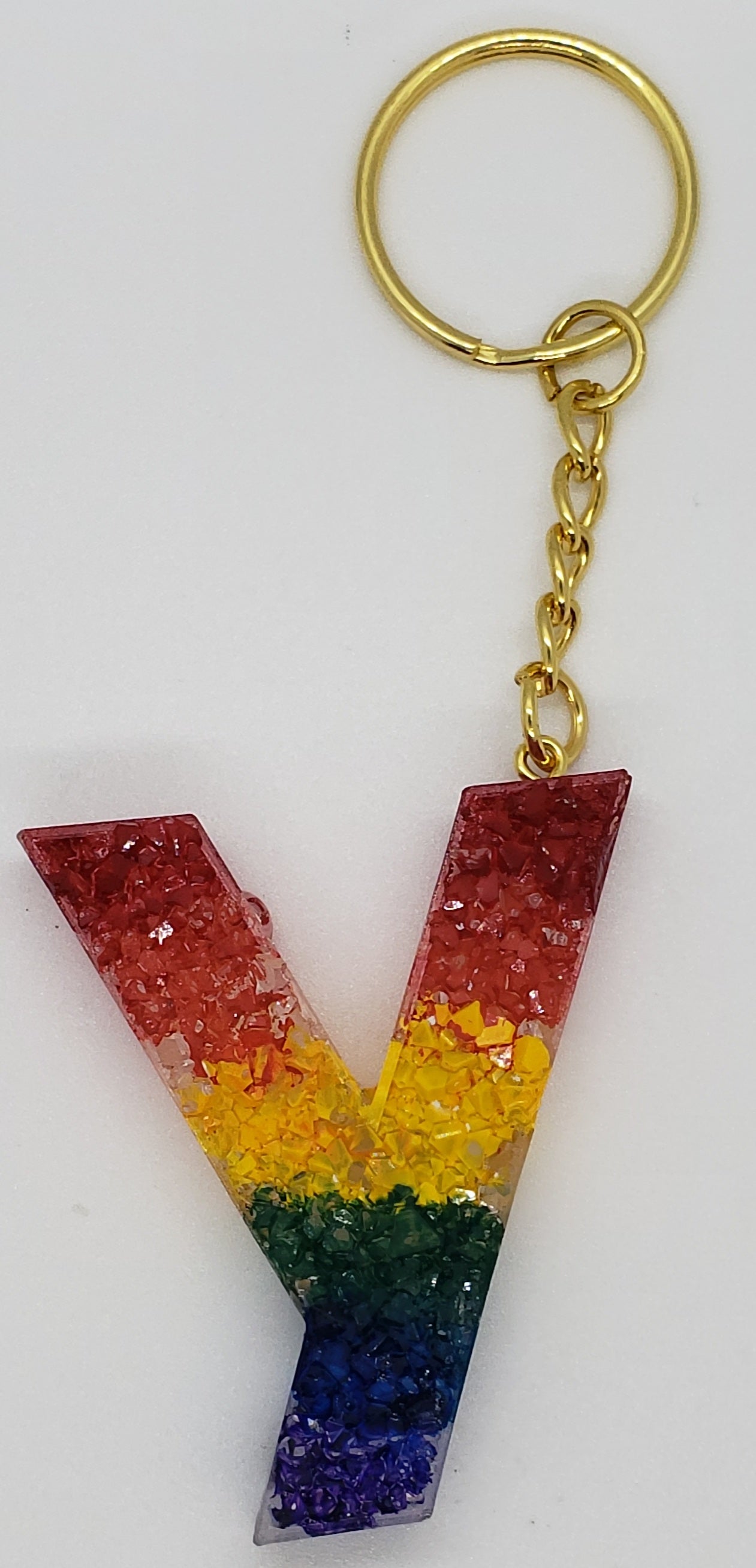Rainbow Druzy Letter Keychain