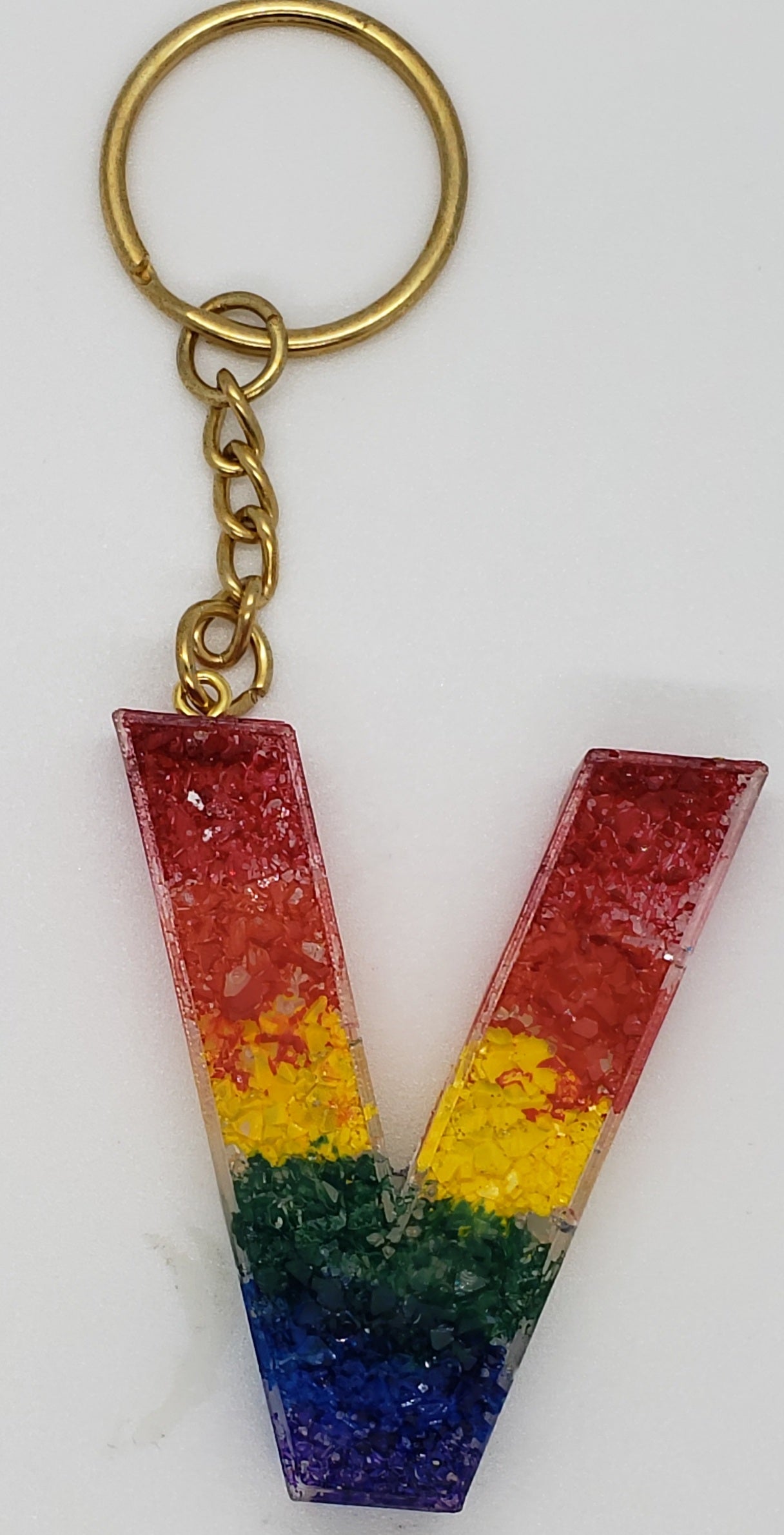 Rainbow Druzy Letter Keychain