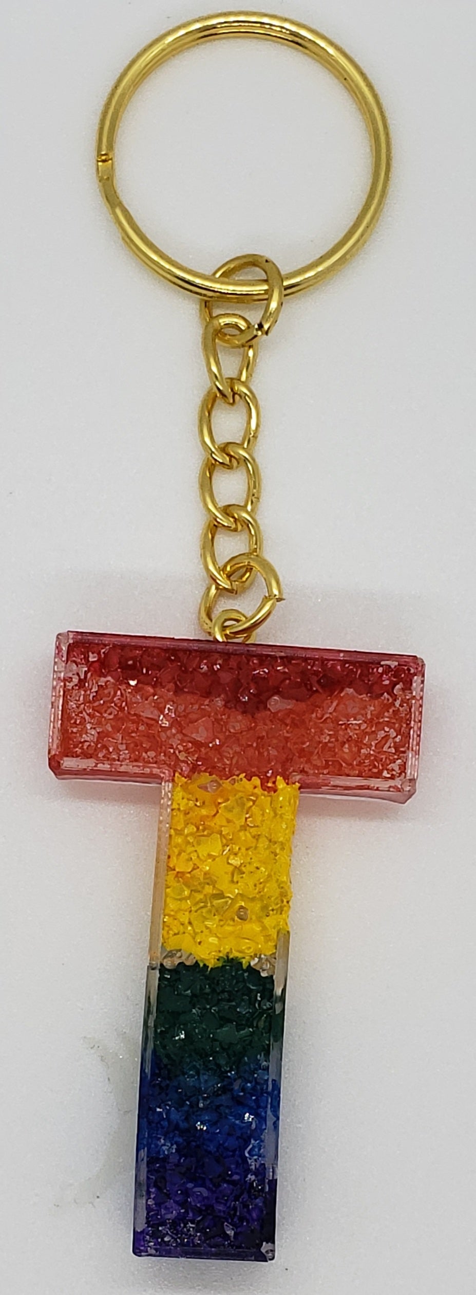 Rainbow Druzy Letter Keychain