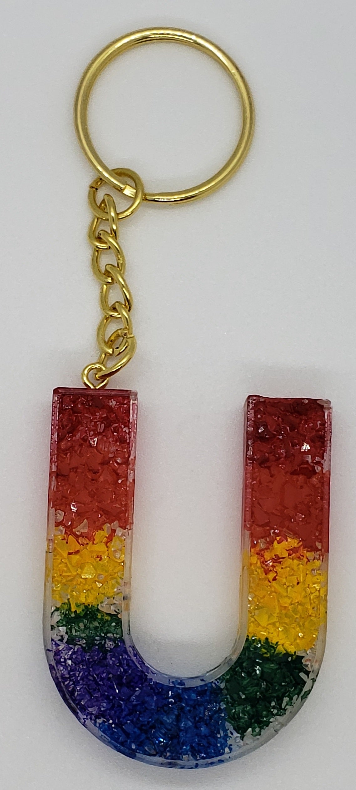 Rainbow Druzy Letter Keychain