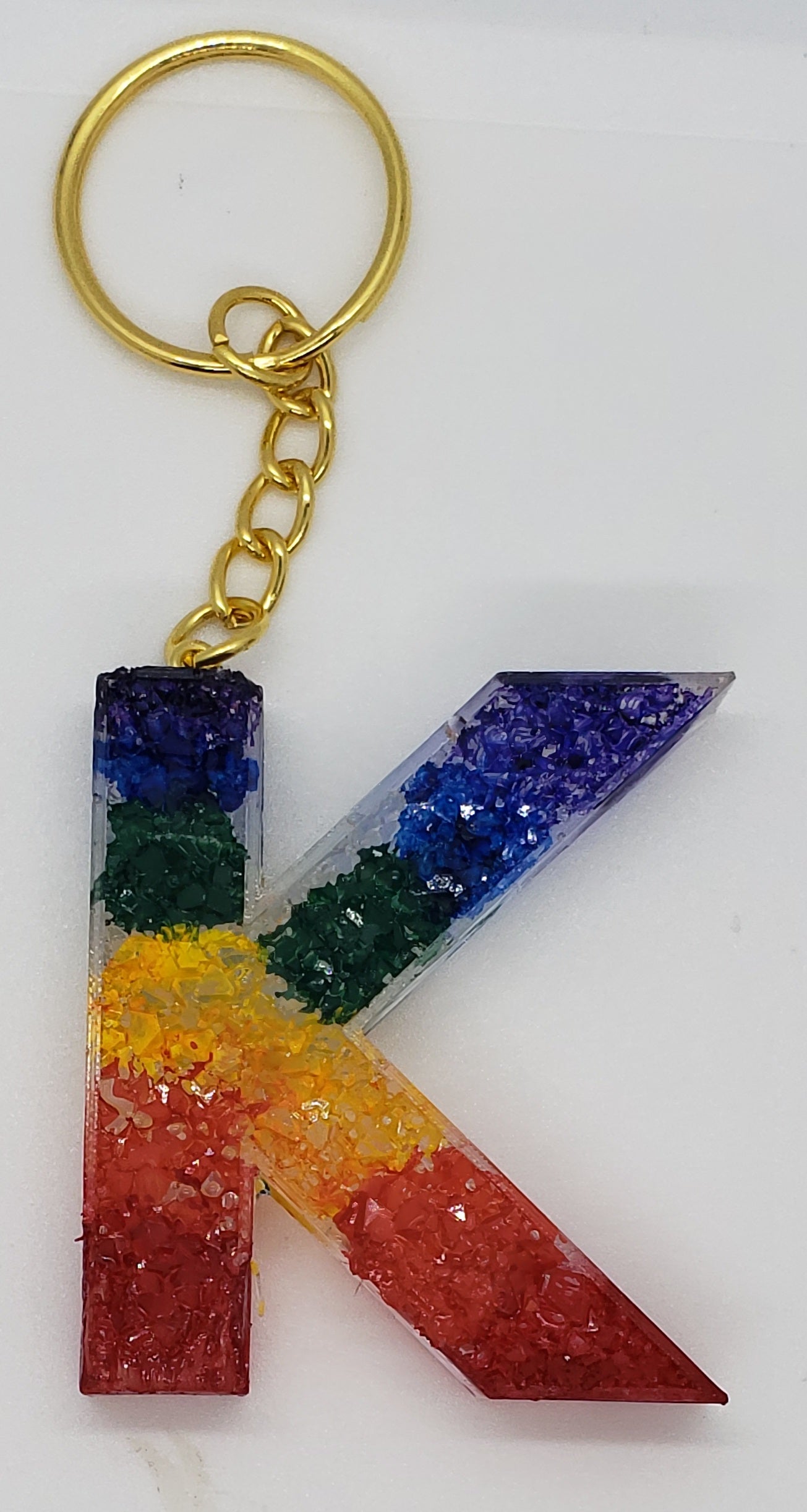 Rainbow Druzy Letter Keychain