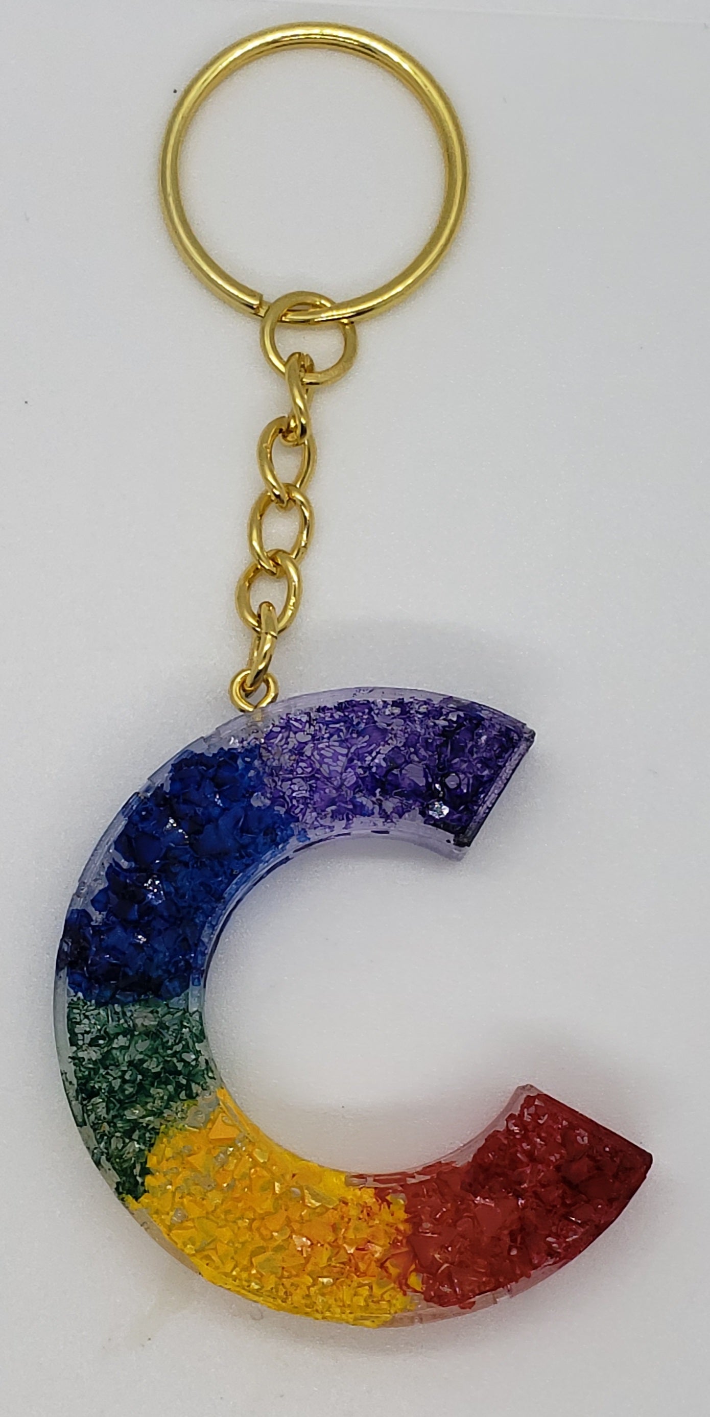 Rainbow Druzy Letter Keychain