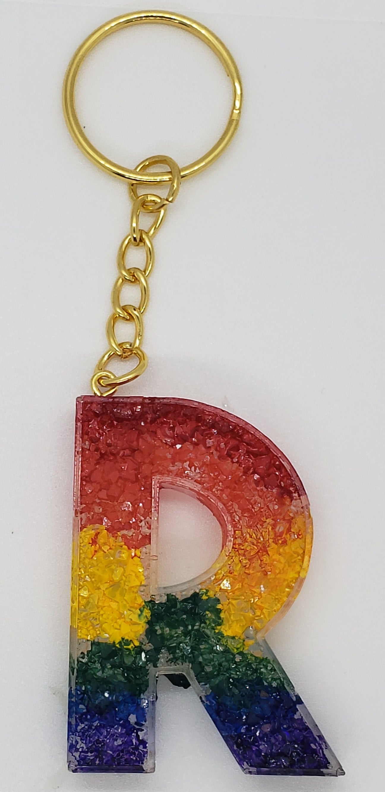 Rainbow Druzy Letter Keychain