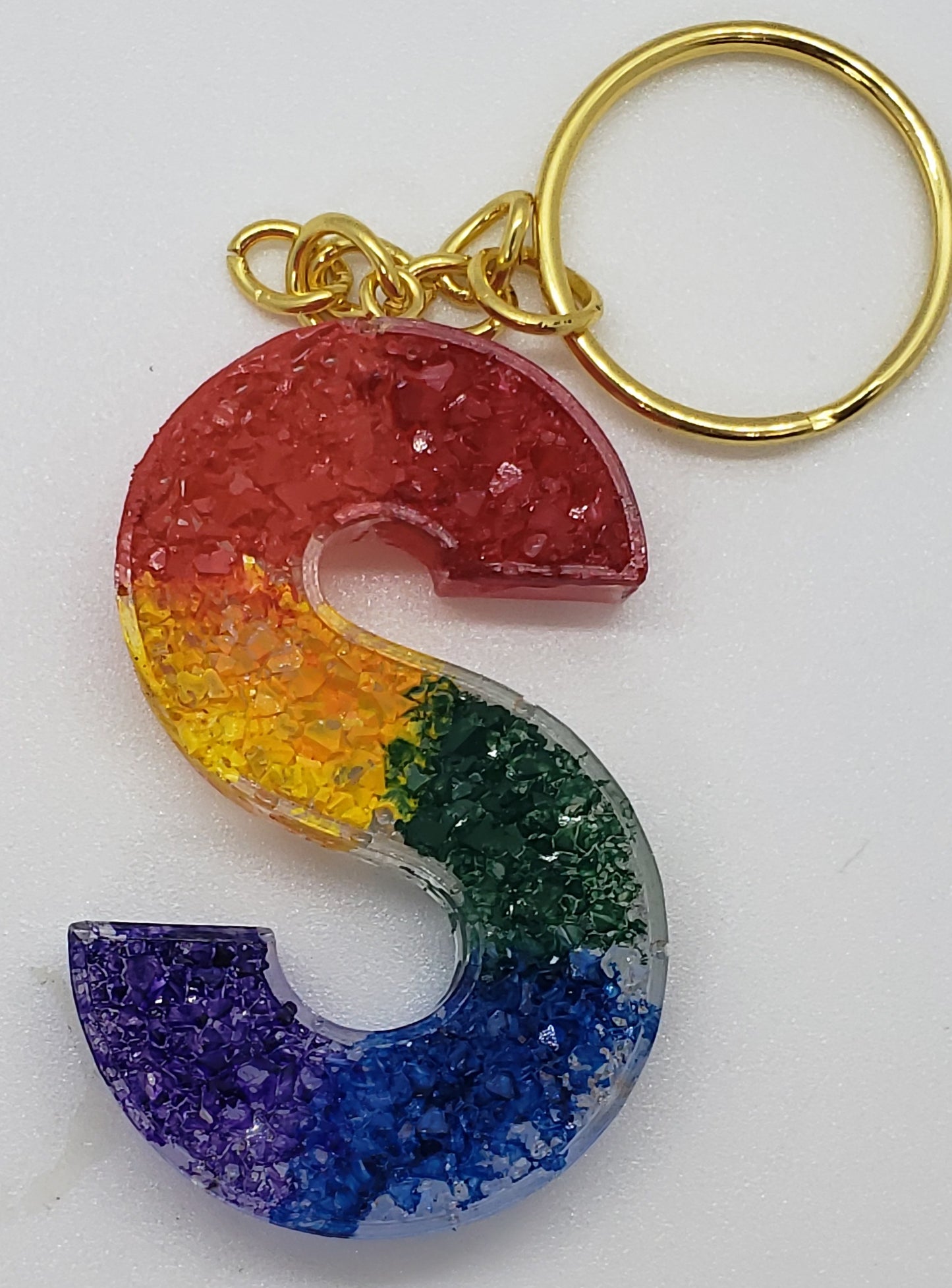 Rainbow Druzy Letter Keychain