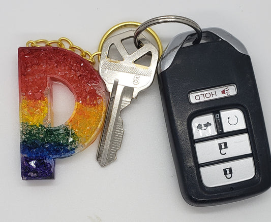 Rainbow Druzy Letter Keychain