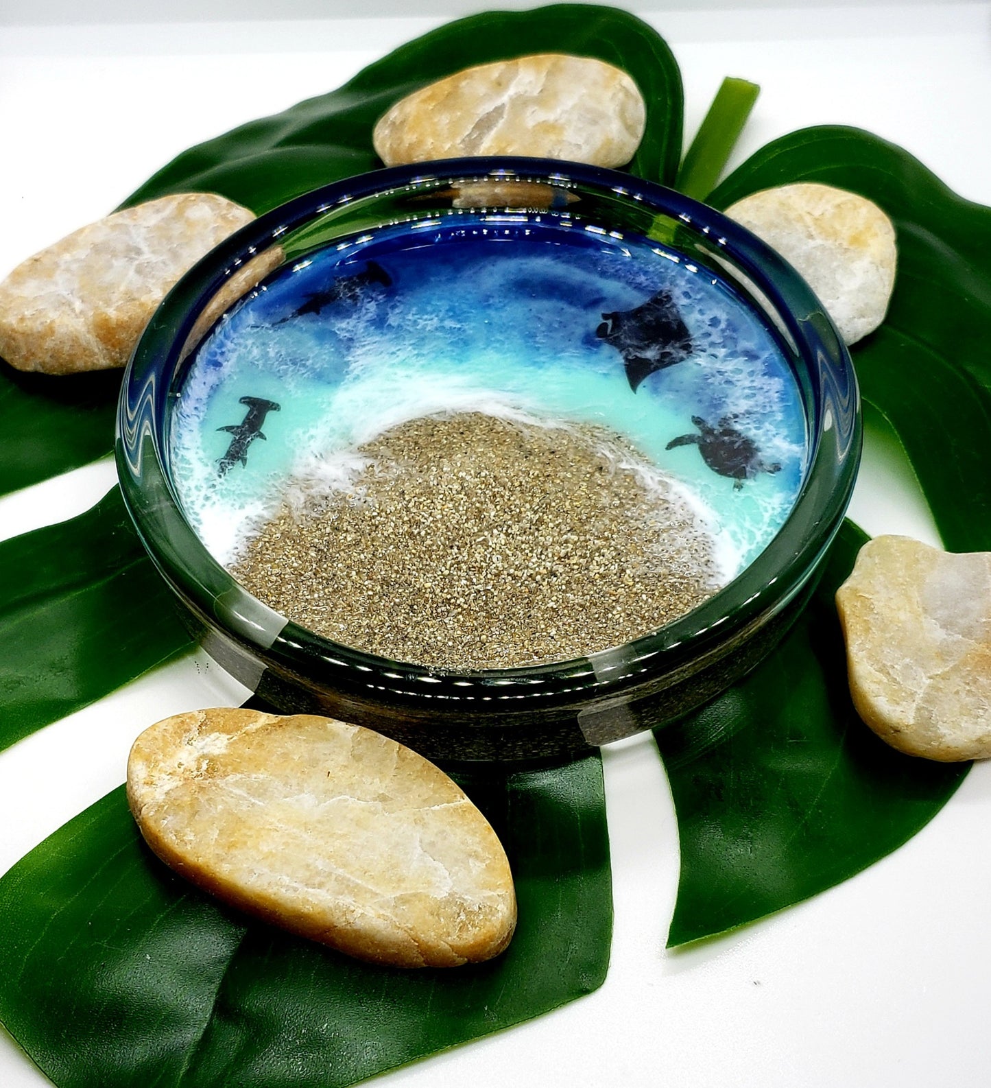 Glass resin ring dish/trinket jewelry dish/beach tray