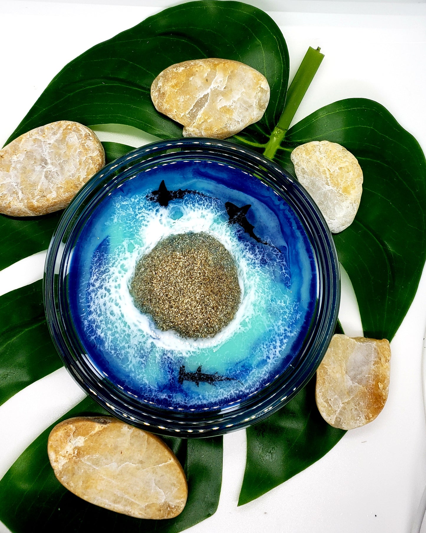 Glass resin ring dish/trinket jewelry dish/beach tray
