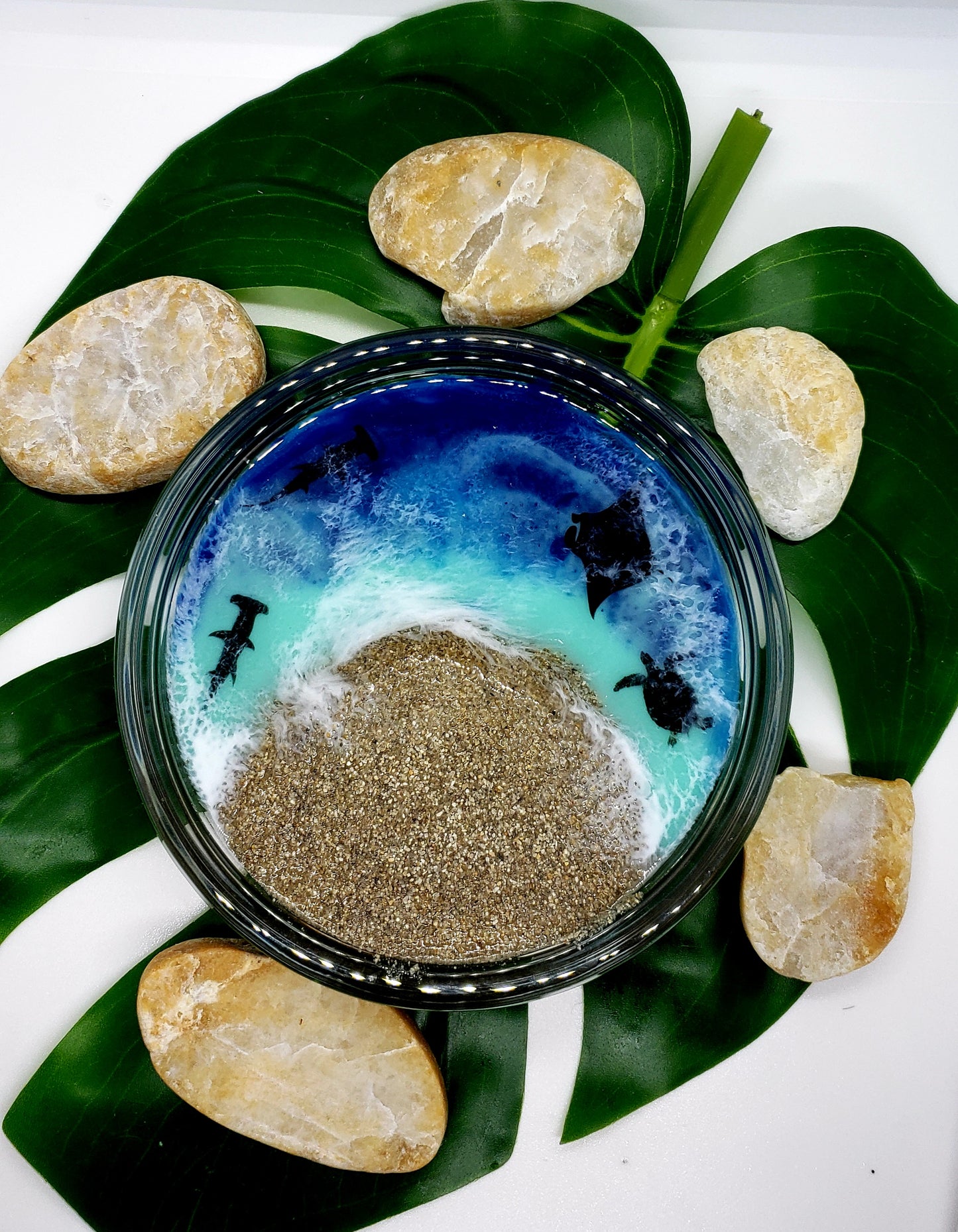 Glass resin ring dish/trinket jewelry dish/beach tray