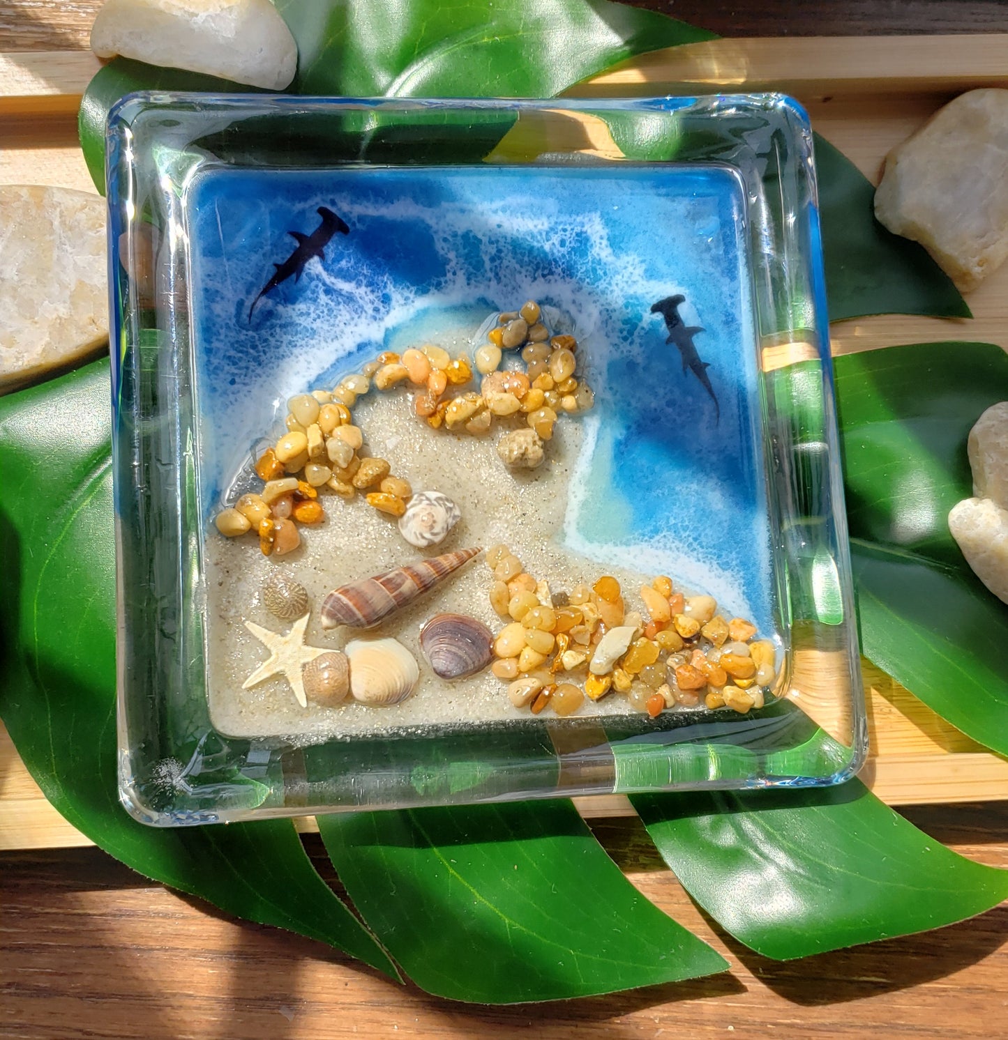 Glass resin ring dish/trinket jewelry dish/beach tray