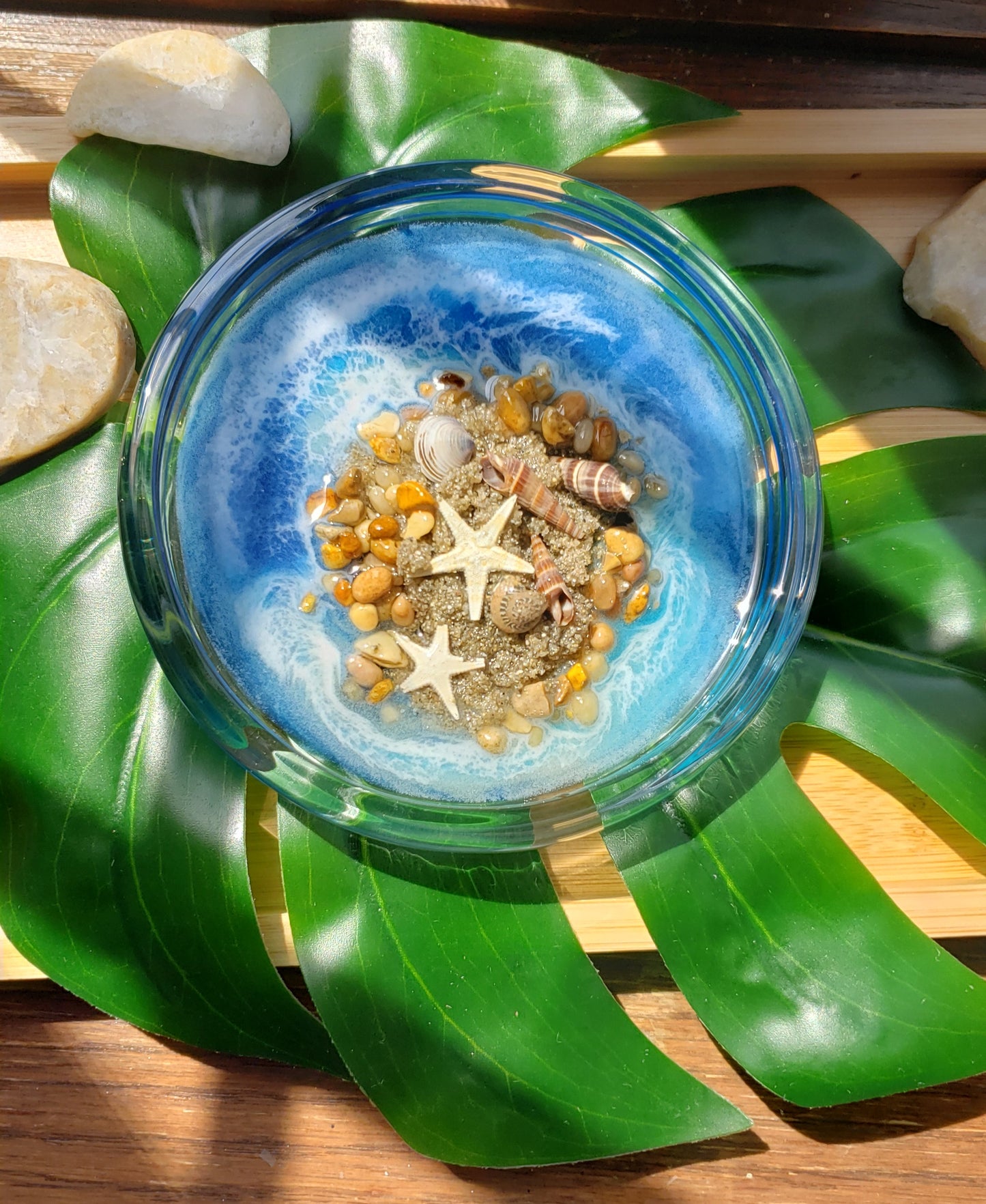 Glass resin ring dish/trinket jewelry dish/beach tray