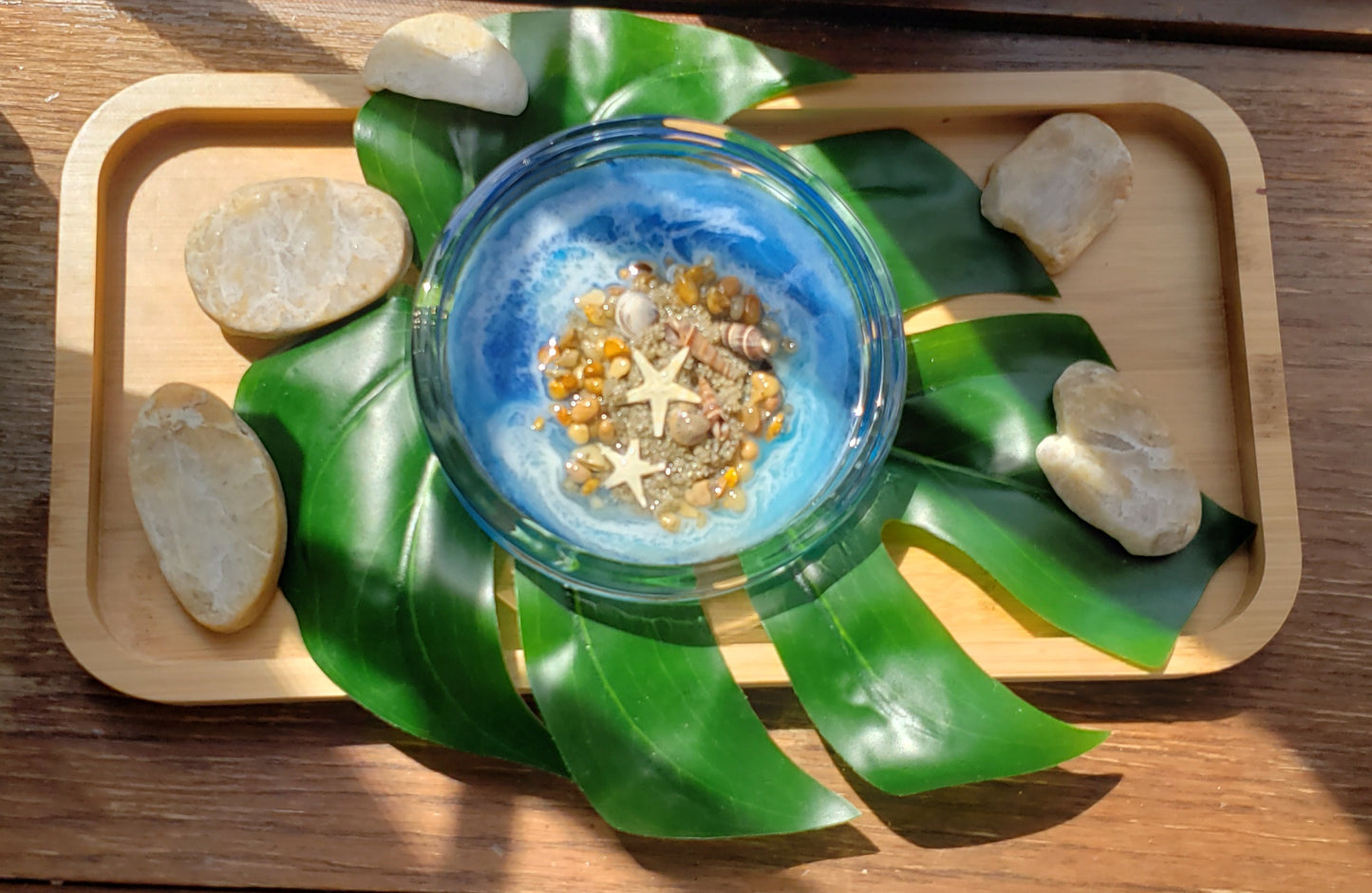 Glass resin ring dish/trinket jewelry dish/beach tray