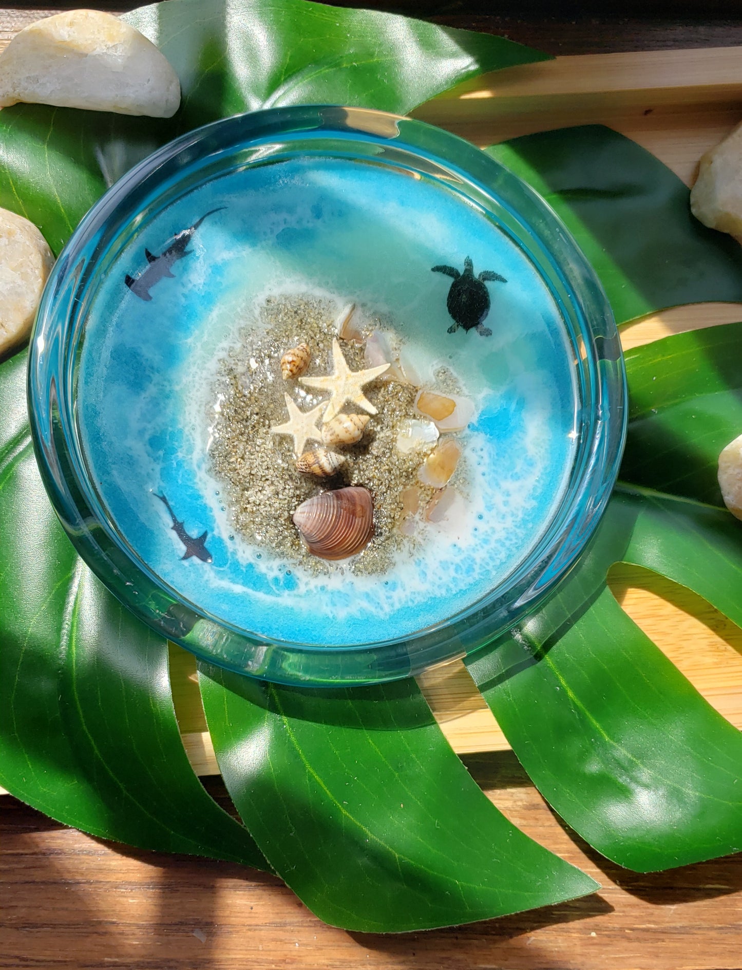 Glass resin ring dish/trinket jewelry dish/beach tray