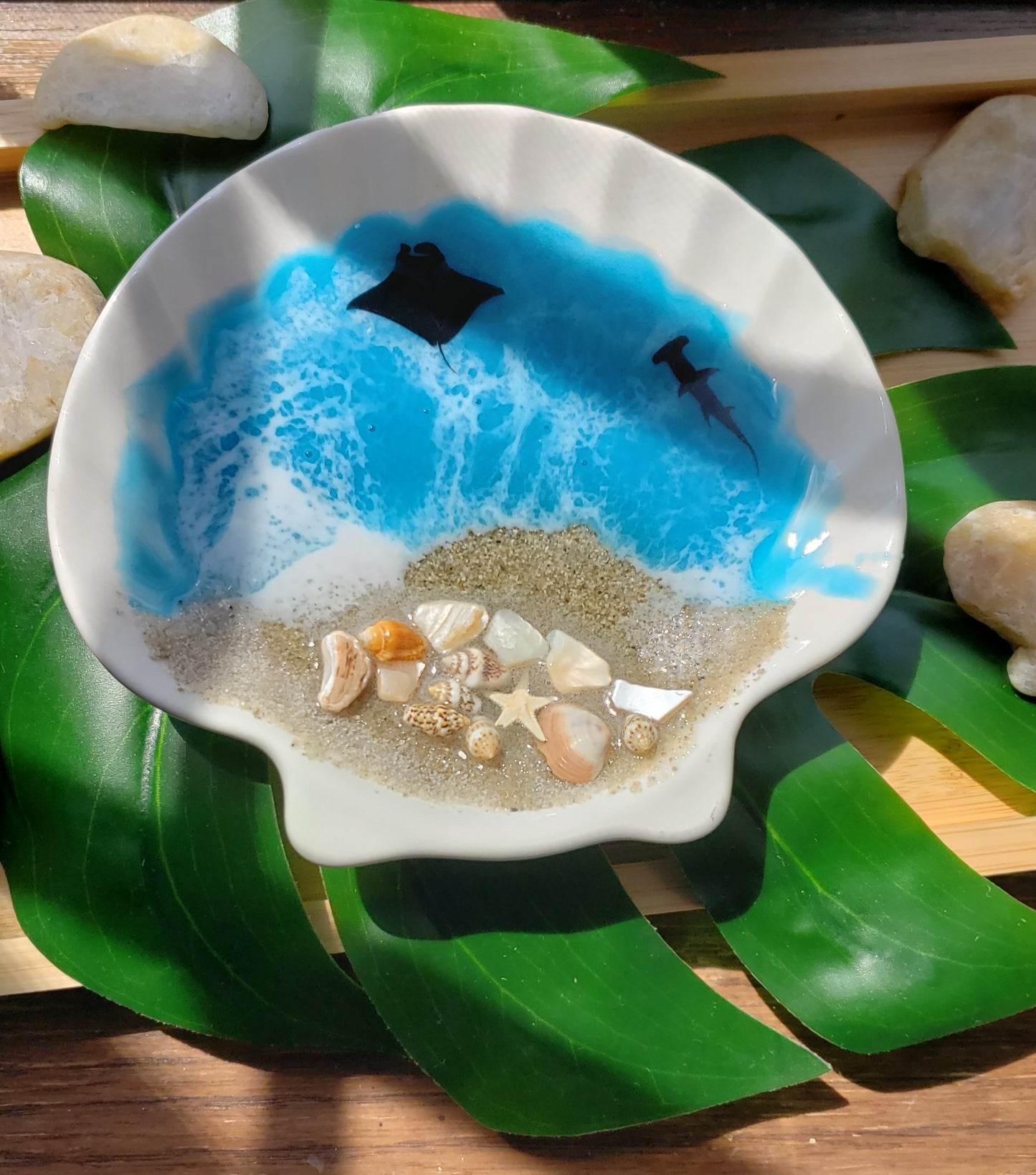 Glass resin ring dish/trinket jewelry dish/beach tray