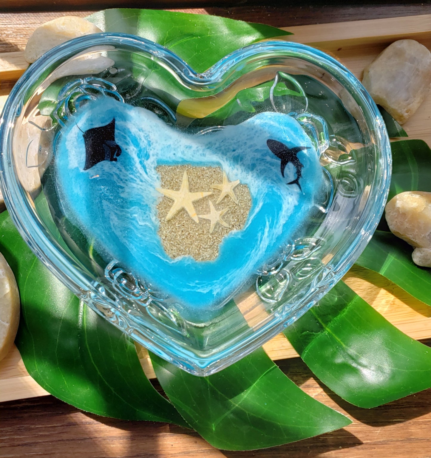 Glass resin ring dish/trinket jewelry dish/beach tray