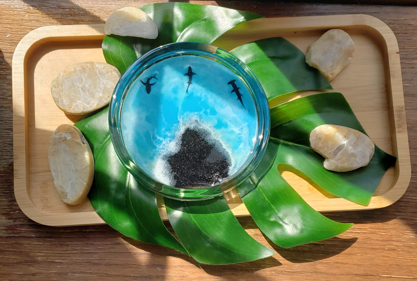 Glass resin ring dish/trinket jewelry dish/beach tray