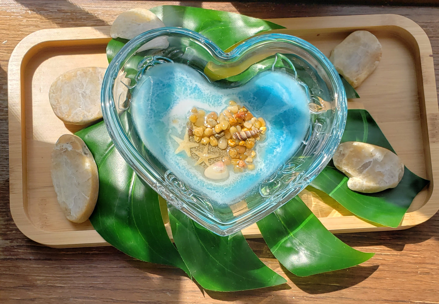 Glass resin ring dish/trinket jewelry dish/beach tray