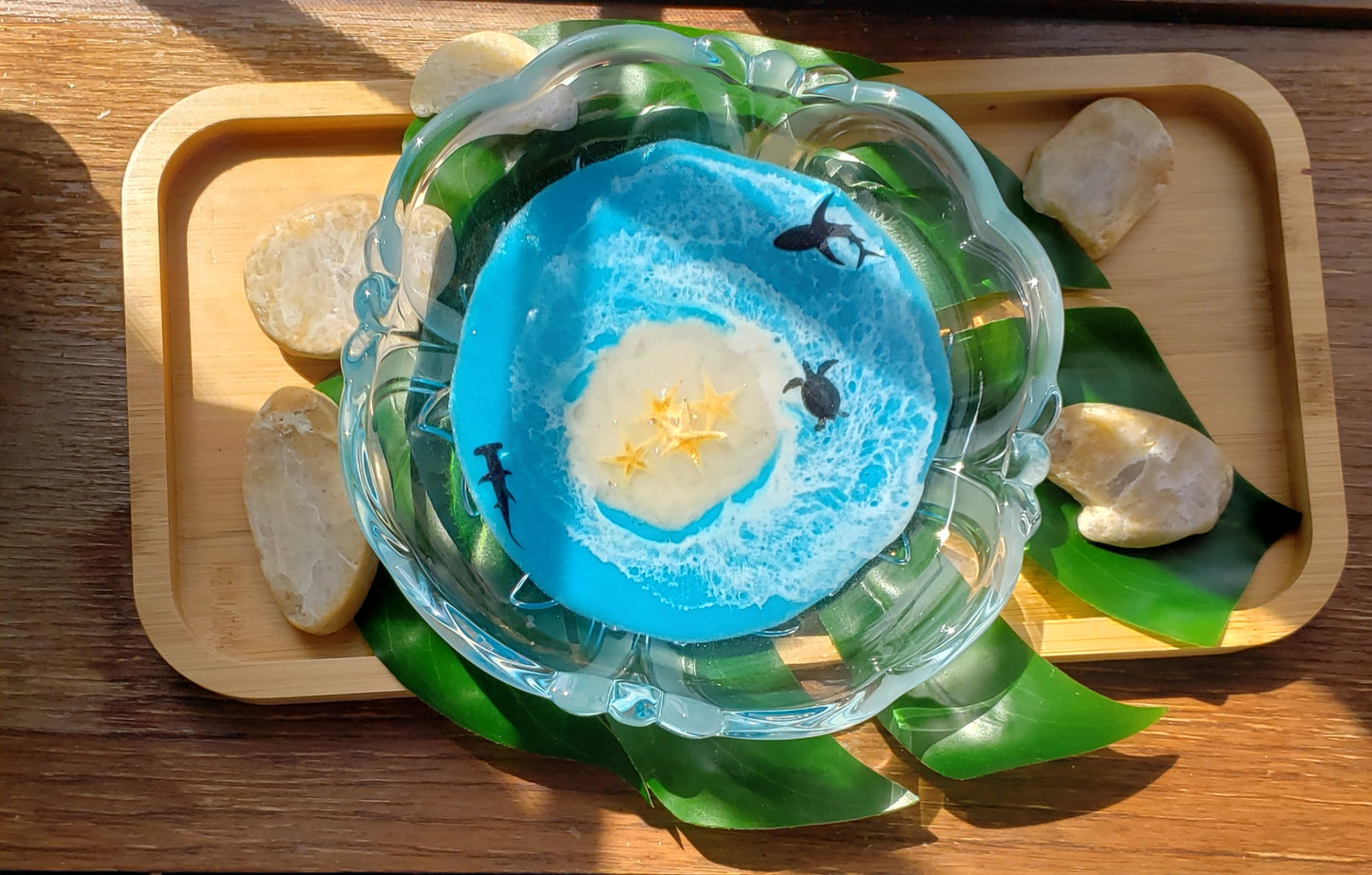 Glass resin ring dish/trinket jewelry dish/beach tray