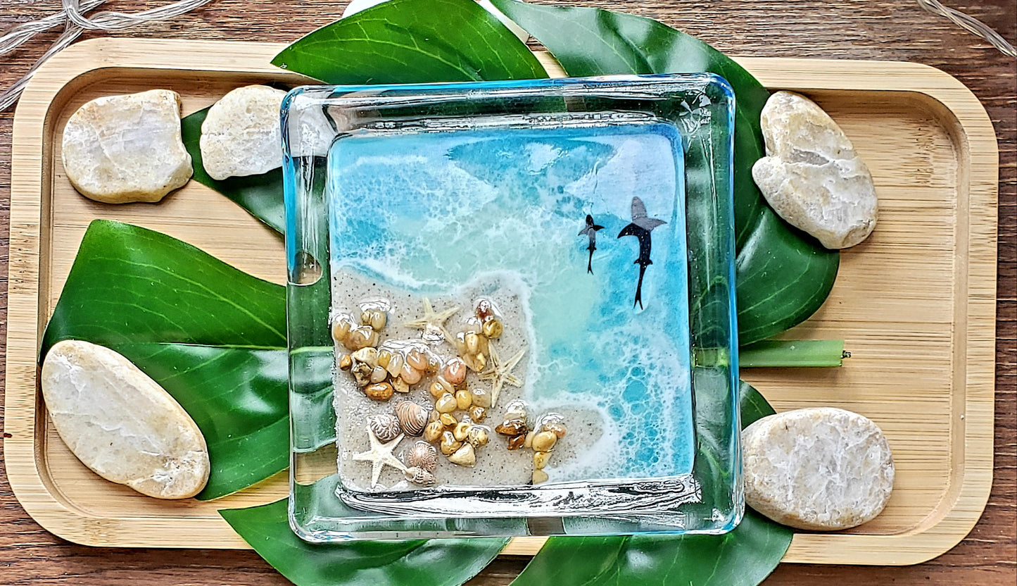 Glass resin ring dish/trinket jewelry dish/beach tray