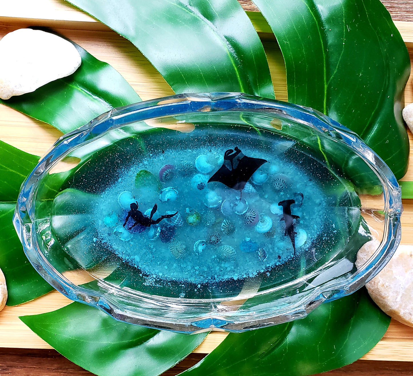Glass resin ring dish/trinket jewelry dish/beach tray